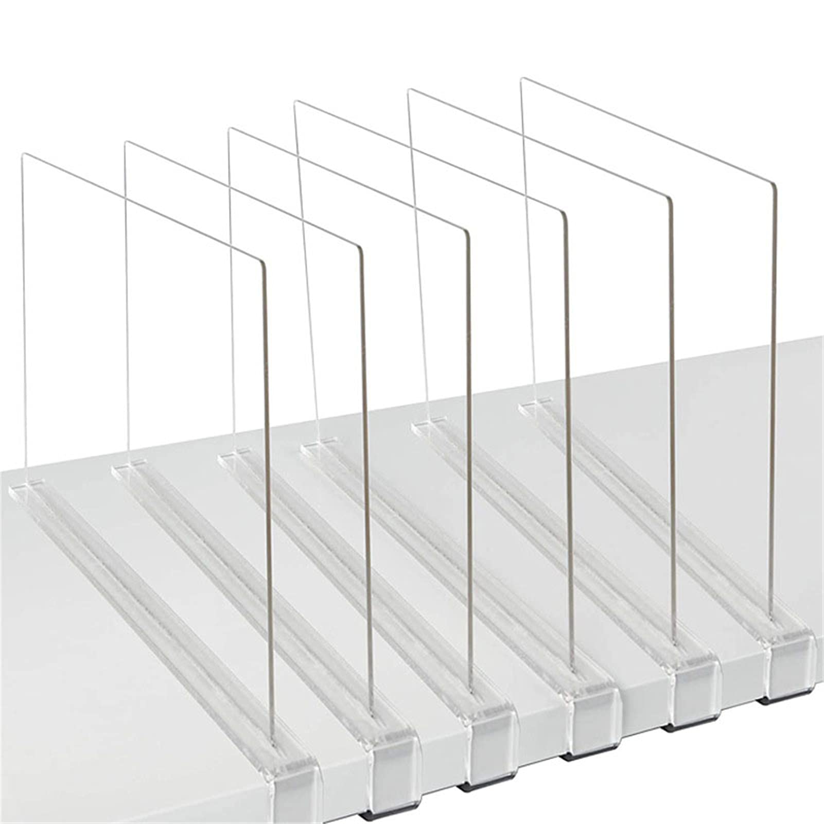 6 Pack Clear Acrylic Shelf Dividers - Closet Organizer for Wood Shelves, Kitchen Cabinets, Bookcases & Office Storage | Space Saving Shelf Separators for Better Organization