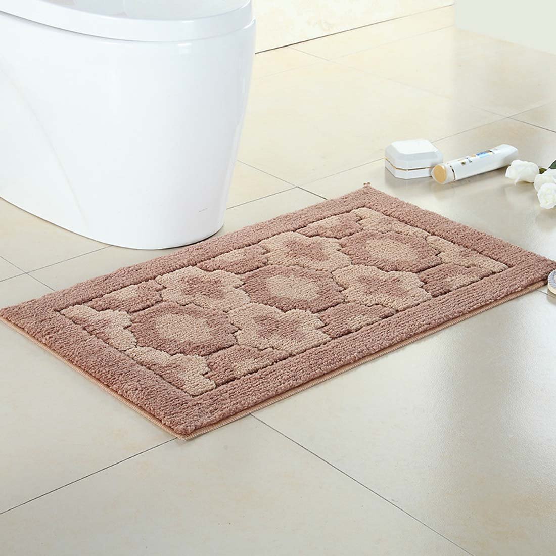 Non-Slip Floral Welcome Doormat - Absorbent Champagne Coral Fleece Bathroom Carpet for Entrance Door & Home Decor | Perfect for Bathroom, Kitchen, Bedroom & Entryway Floor Protection