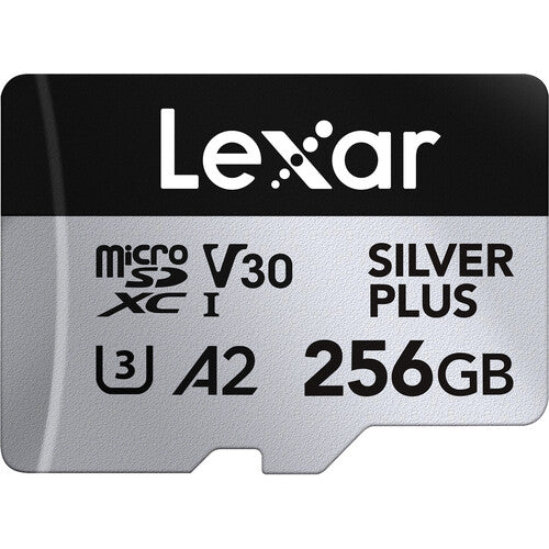 Lexar 256GB Professional SILVER PLUS UHS-I microSDXC Memory Card with SD Adapter - High-Speed Storage for 4K Video, DSLR Cameras, Drones, and Gaming Consoles