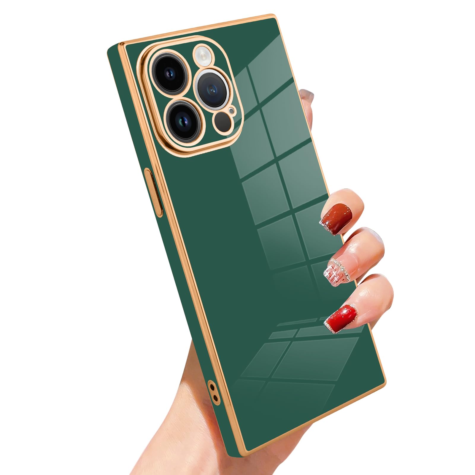 SAKUULO Cute Gold Plated iPhone 15 Pro Max Case - Soft TPU Shockproof Cover with Raised Camera Protection for Women & Girls (6.7