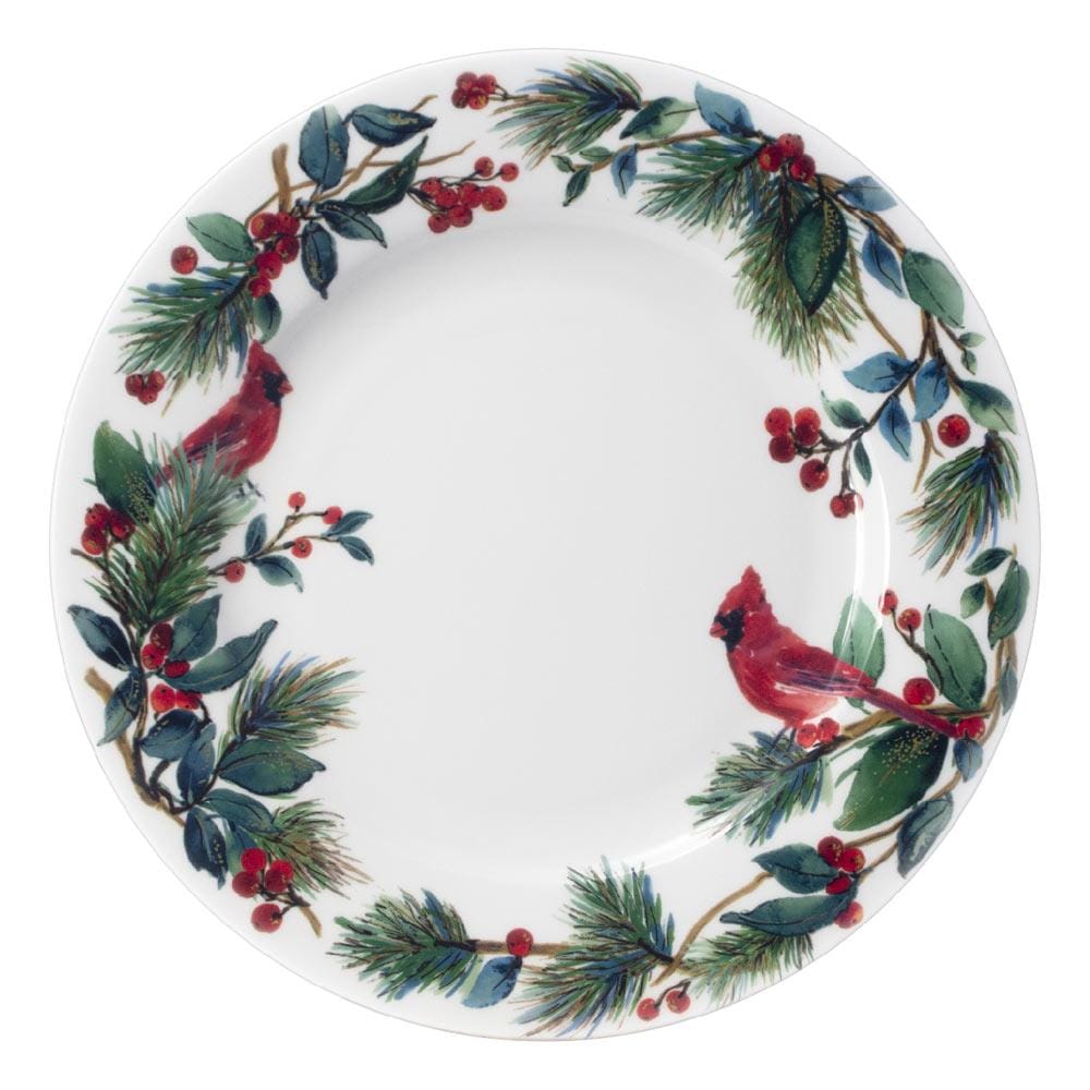 Winter Cardinal Set of 4 Dinner Plates | Holiday Dinnerware Collection | Perfect for Christmas Table Setting & Seasonal Home Decor