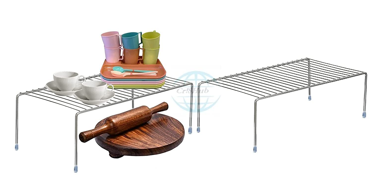 Premium Stainless Steel Kitchen Rack - 2 Pack Multipurpose Dish Rack, Plate Stand & Utensil Organizer for Cabinets | Durable Chrome Finish | Space Saving Storage Solution for Dishes, Cups & Kitchen Tools
