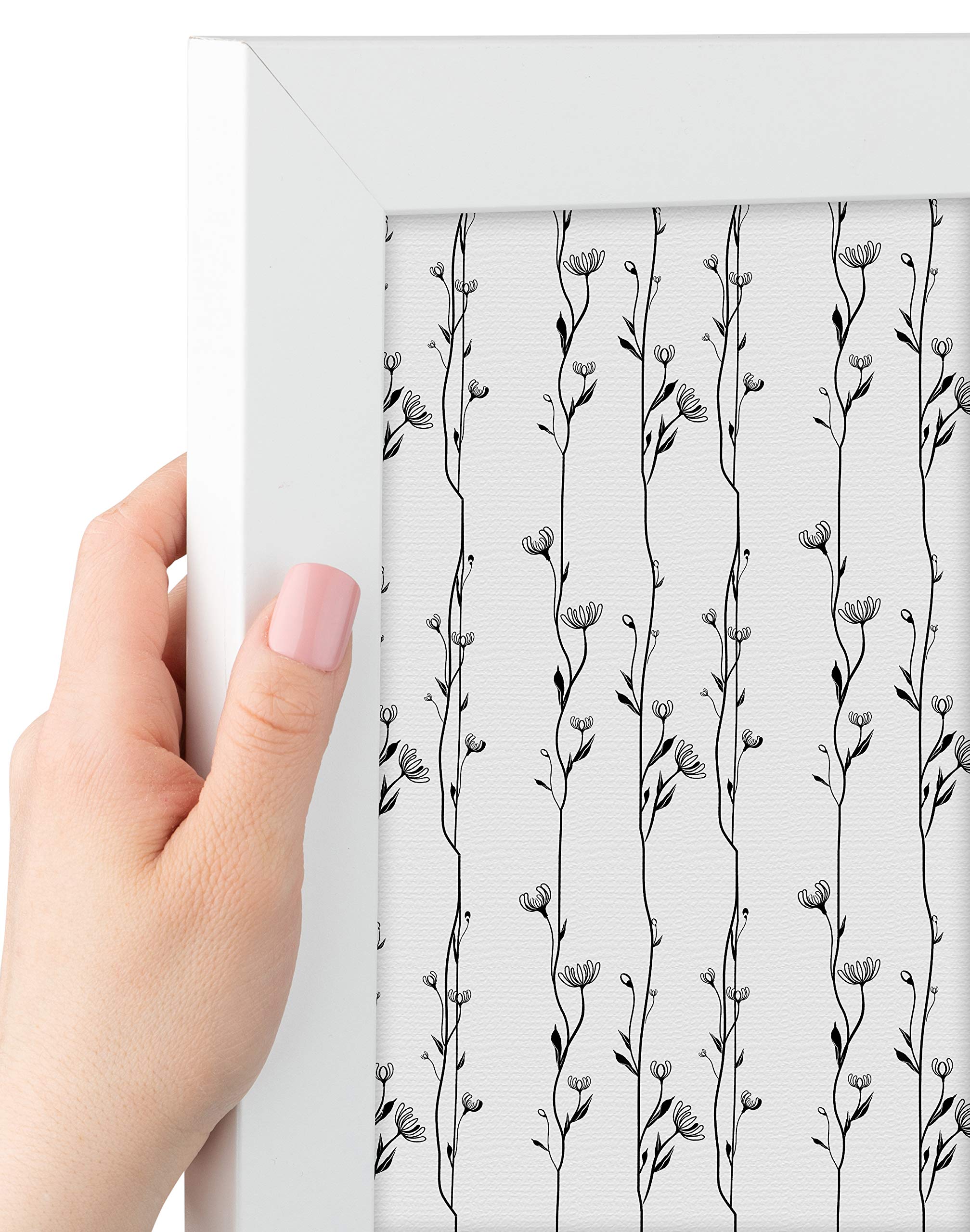 ArtToFrames 36x24 Inch Custom Cork Bulletin Board with Floral Black Flower Vines Design - 2x3 Feet Fabric Canvas Finish Framed in Satin White - Perfect for Home Office, Dorm Room, or Classroom Organization (PinPix-208-36x24_FRBW26074)