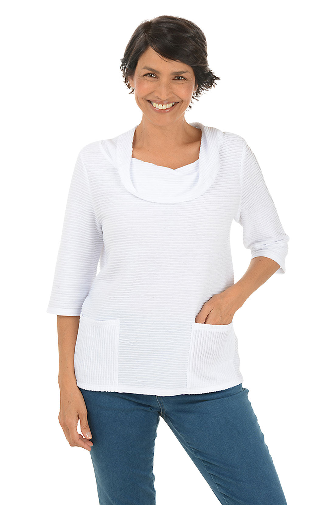 Hudson Women's Ribbed Double Pocket Long Sleeve T-Shirt - Soft Stretch Casual Top for Layering, Work, and Everyday Wear