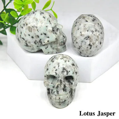 2 Pack Skull Statue - Natural Stone Healing Crystal Hand Carved Home Decor, Wicca Energy Chakra Healing Gem Figurine - Perfect for Meditation, Altar Display & Spiritual Gift Giving