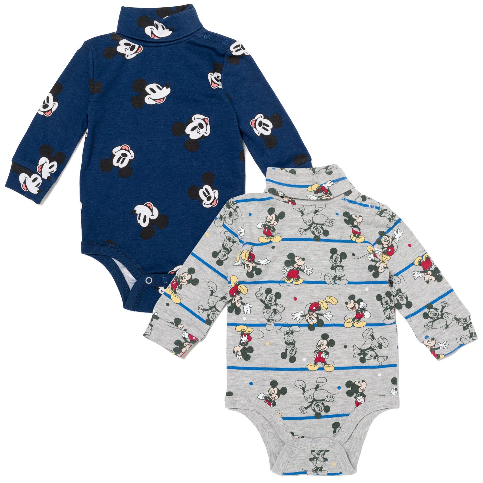Disney Lion King Mickey Mouse & Simba Baby 2-Pack Turtleneck Bodysuits for Newborn to 12 Months - Soft Cotton Onesies for Boys & Girls, Cute Disney Outfits for Family Photos & Daily Wear