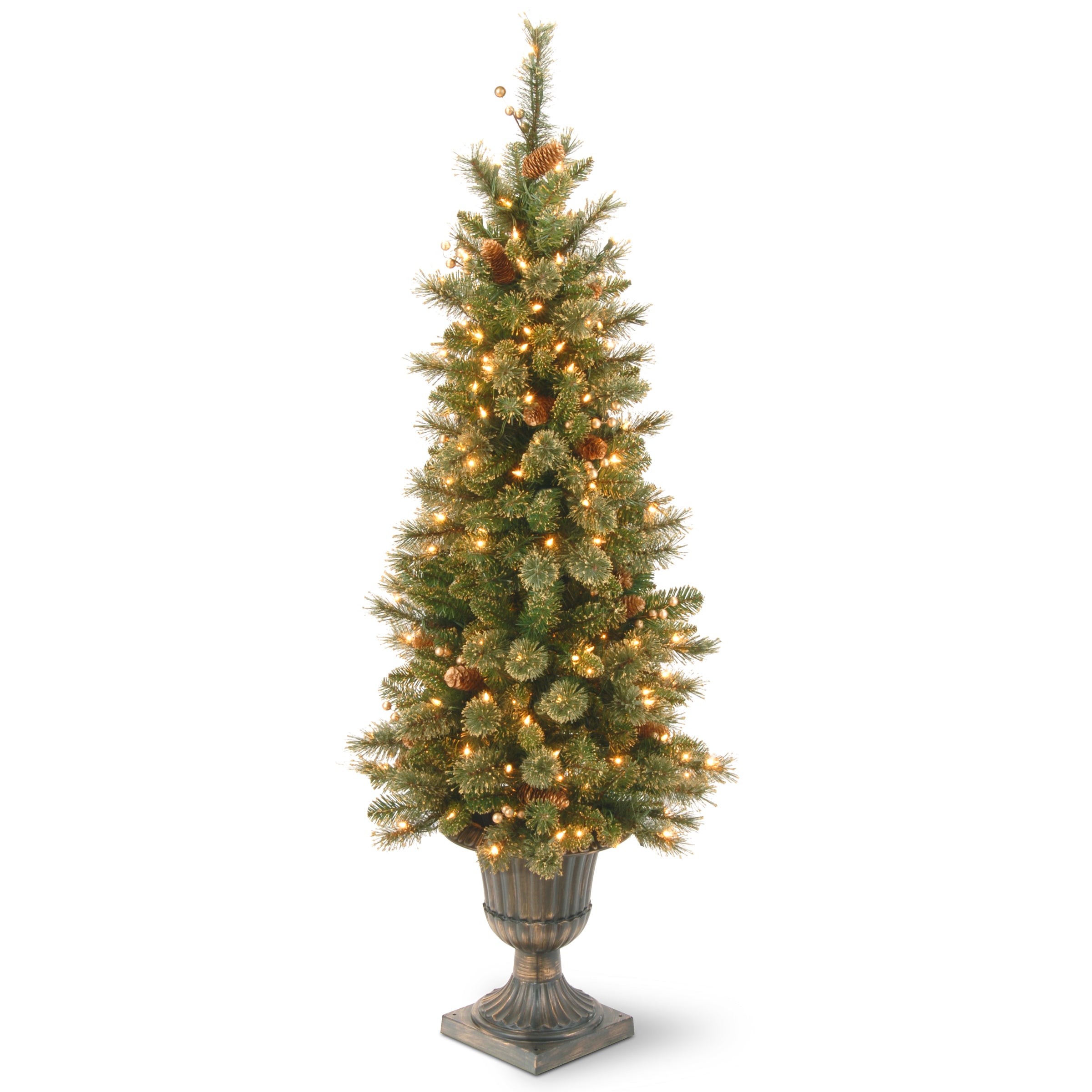 4 ft. Pre-Lit Glittery Gold Pine Christmas Tree with Clear LED Lights - Perfect for Holiday Home Decor, Office & Party