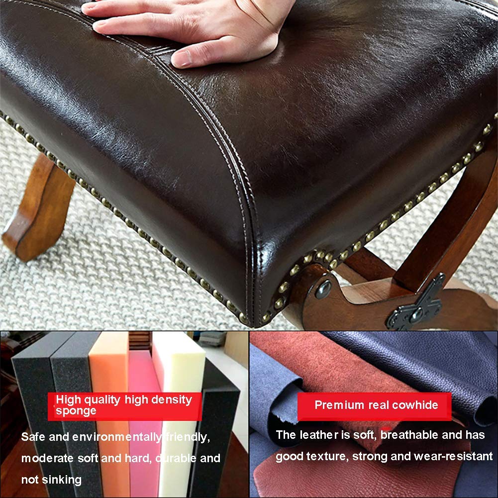 Premium Leather Ottoman Foot Stool - Modern Rectangle Footrest with Padded Seat (48x38x39cm) | Versatile Makeup Stool, Coffee Table Companion & Living Room Accent Chair