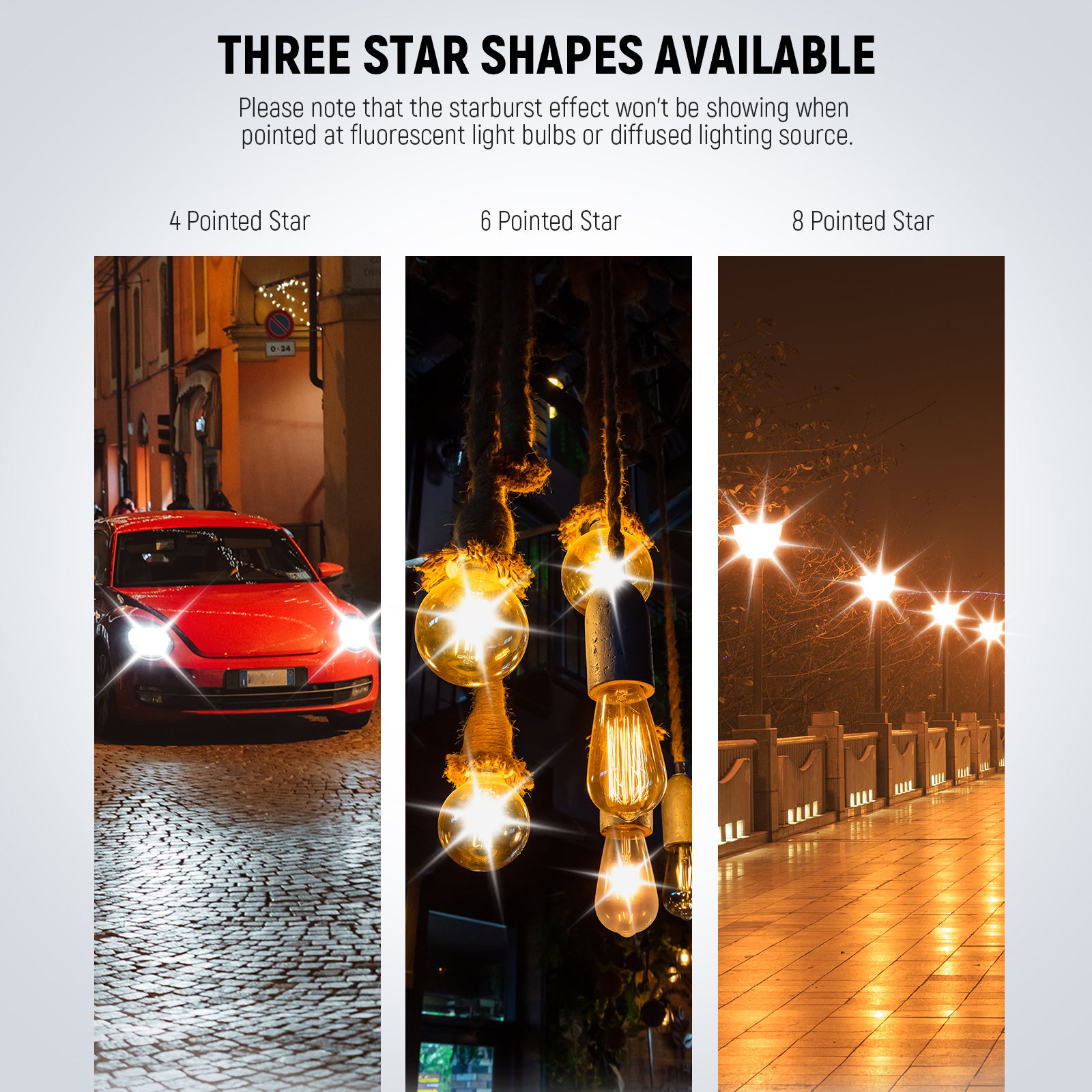 NEEWER 3-Piece Star Filter Kit for DSLR Cameras - 4, 6, 8 Point Cross Screen Lens Filters for Creative Photography & Night Scenes - Perfect for Portraits, Landscapes, and Light Effects