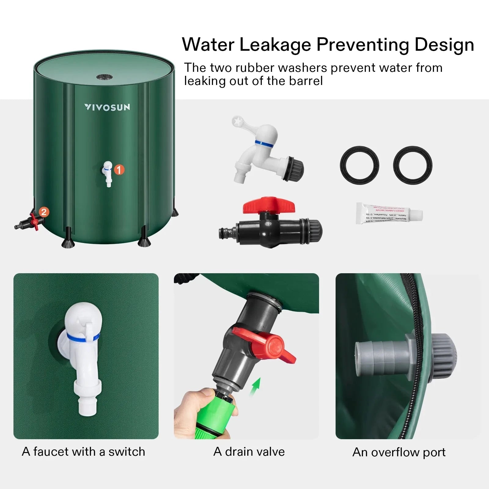 Vivosun 53 Gallon Collapsible Rain Barrel - Water Storage Container for Outdoor Garden, Lawn Irrigation & Emergency Water Supply | Durable & Space-Saving Design
