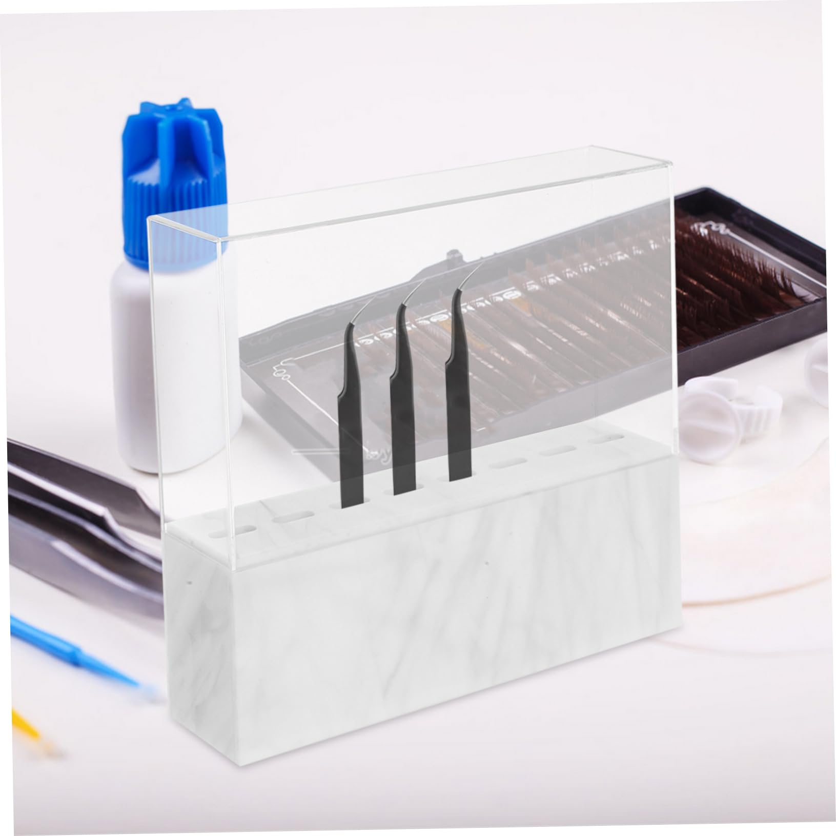 8-Pocket Acrylic Lash Tweezers Display Stand - White Dustproof Eyelash Extension Organizer for Beauty Salon & Professional Makeup Artists - Perfect for Lash Tech Stations, Brow Bars & Cosmetic Counters