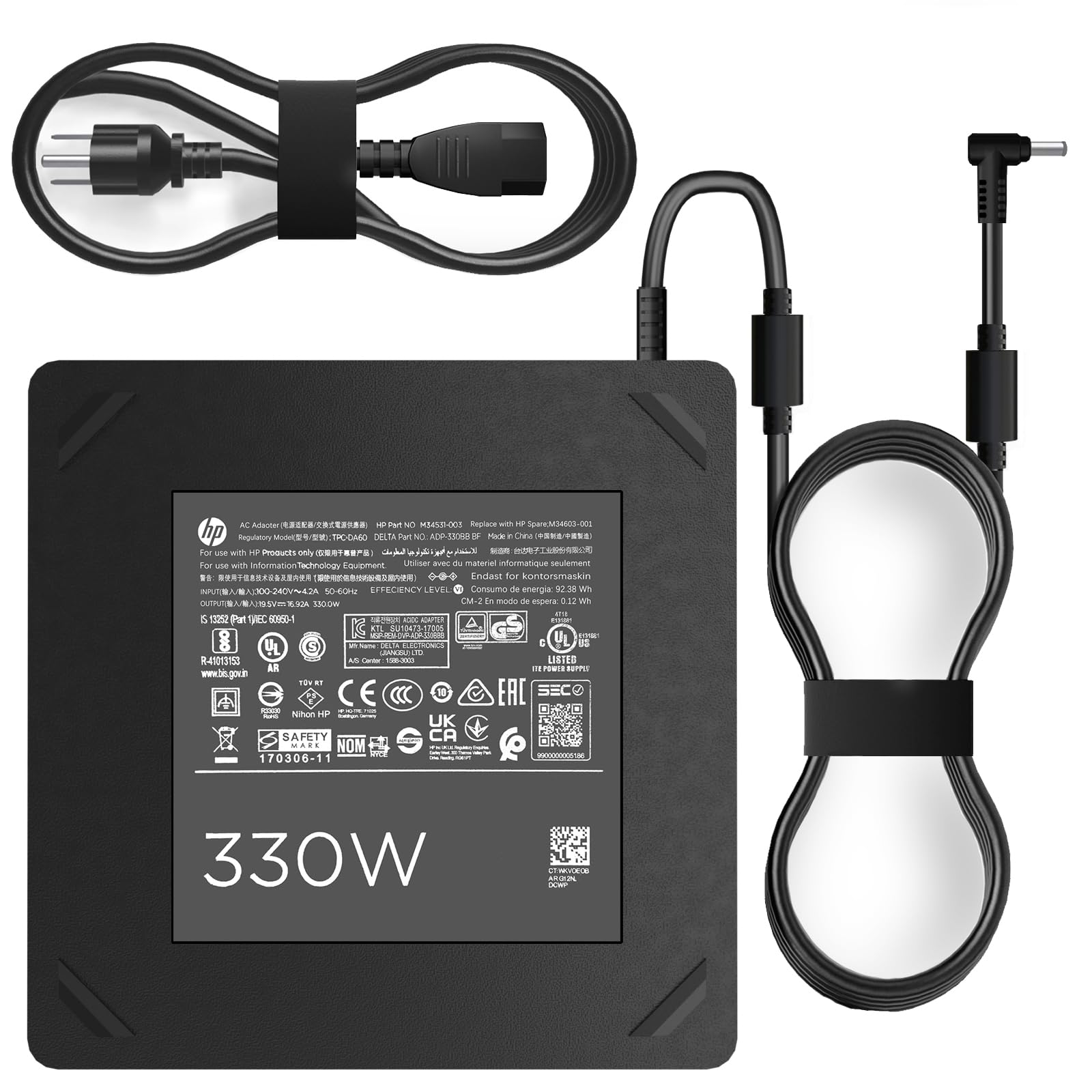 330W AC Power Adapter Charger for HP OMEN 17 Gaming Laptop (Compatible with 17-ck1111nr, 17-ck1020nr, 17-ck0000, 17-ck1021nr, 17-cm2047nr, 17-ck1010nr, TPN-DA60) - Replacement Charger for OMEN 7 Plus & 9 Plus Laptops - Perfect for Gaming, Streaming & Heavy Workloads