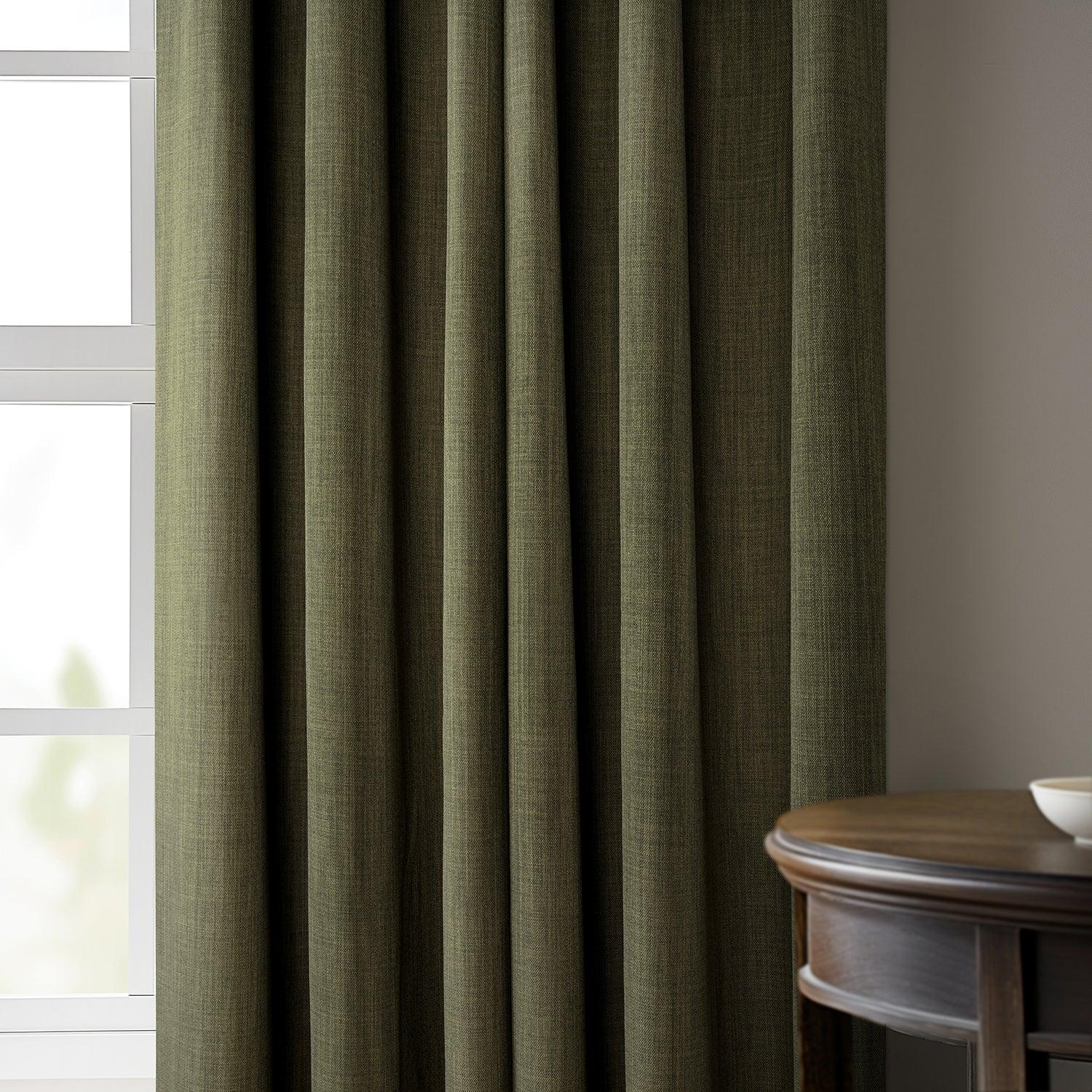 Khaki Green Extra Wide Textured Faux Linen Blackout Curtains for Living Room & Bedroom - Thermal Insulated Noise Reducing Window Drapes for Home Decor