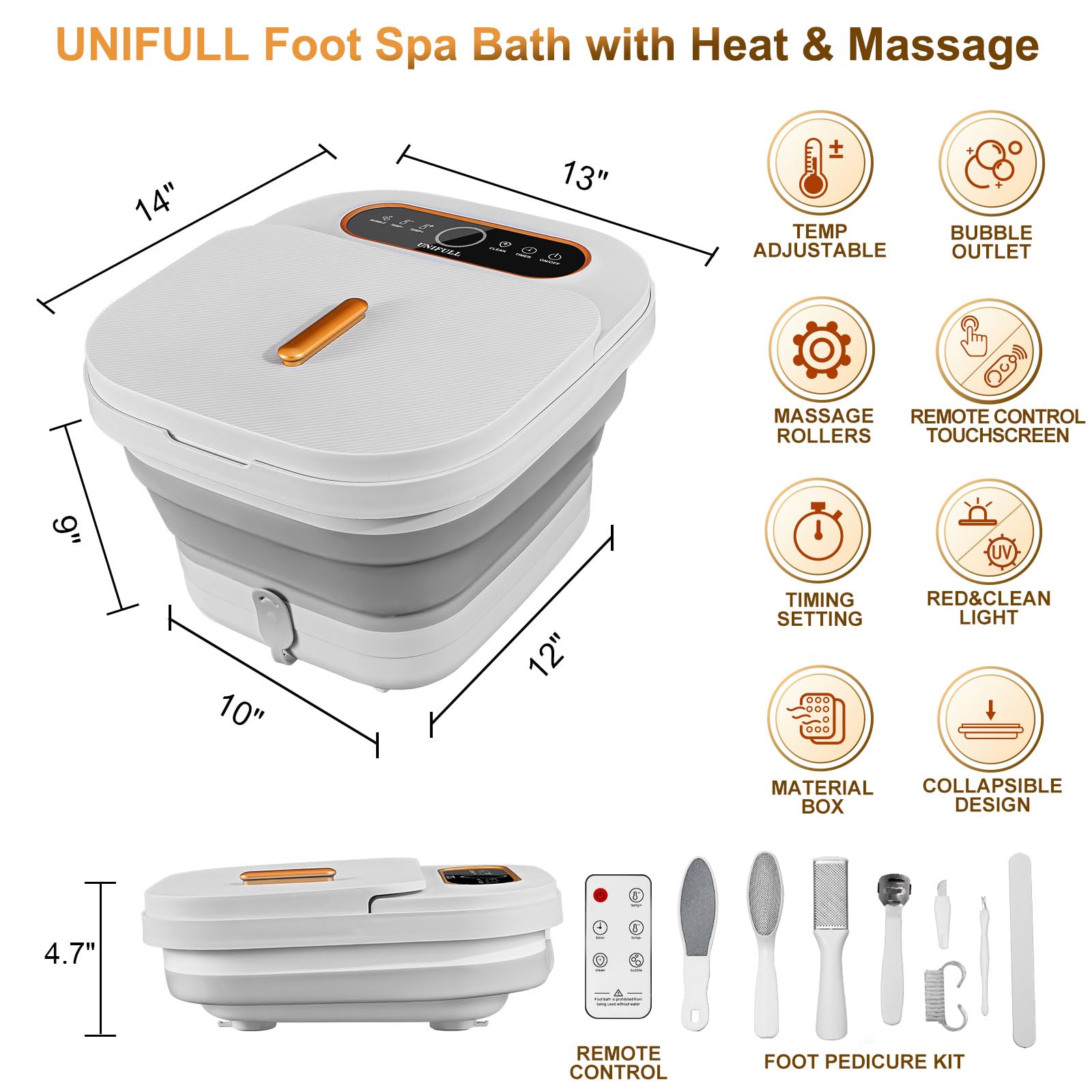 Collapsible Foot Spa Bath with Heat & Massage - Touch Screen & Remote Control, Adjustable Temperature, Timer, Bubble Function - Perfect for Relaxation, Pedicure & Home Spa Therapy