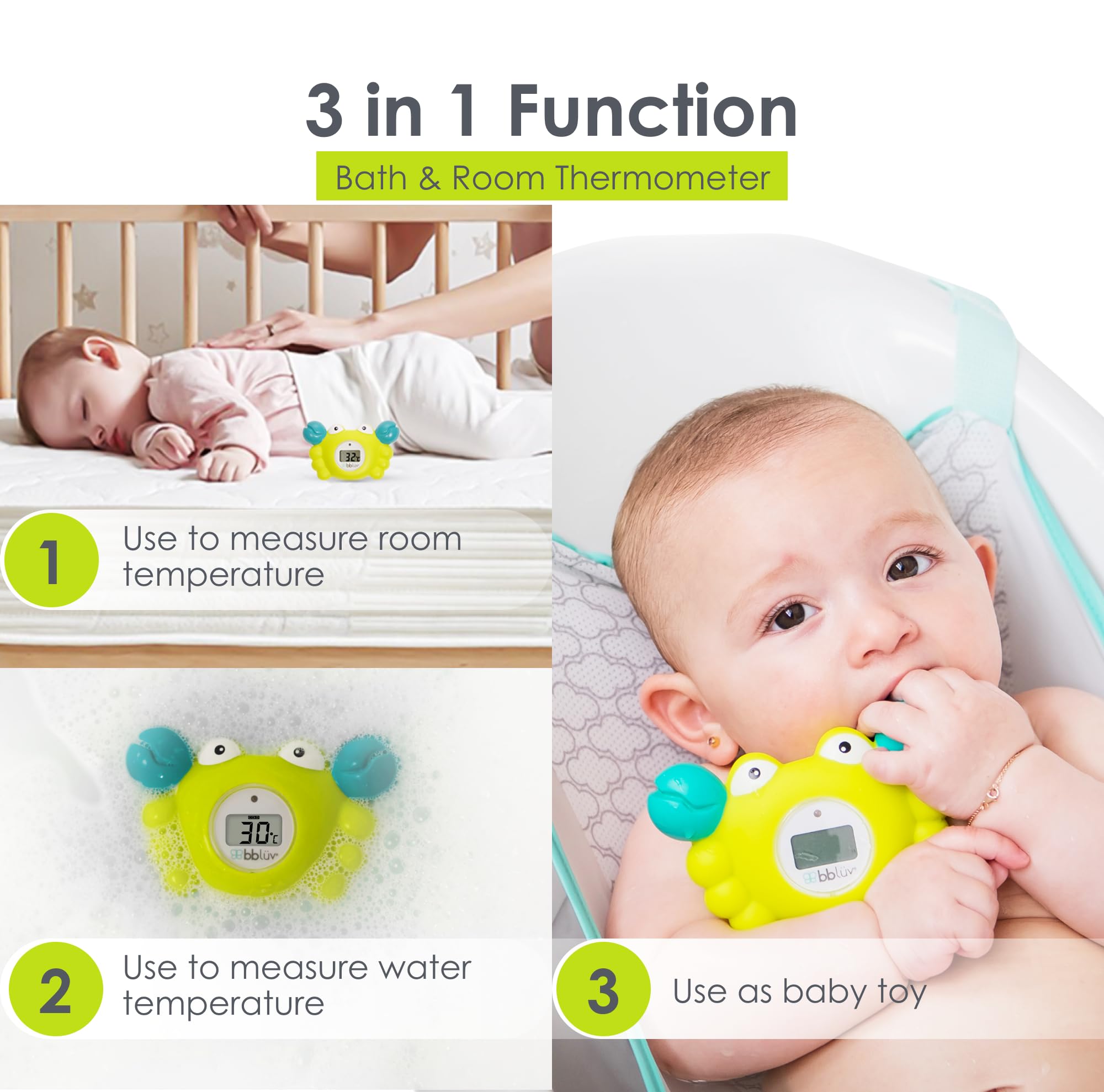 BBLÜV 3-in-1 Baby Bath Thermometer & Floating Toy - Fahrenheit Digital Water Temperature Reader for Infant Safety - Perfect for Newborn Bath Time & Sensory Play