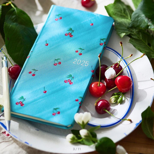 Hobonichi Techo 2025 Bow & Tie Cherry Weeks Hardcover Planner - Weekly Horizontal Layout, January Start, Monday Start, English Edition - Perfect for Journaling, Planning & Productivity