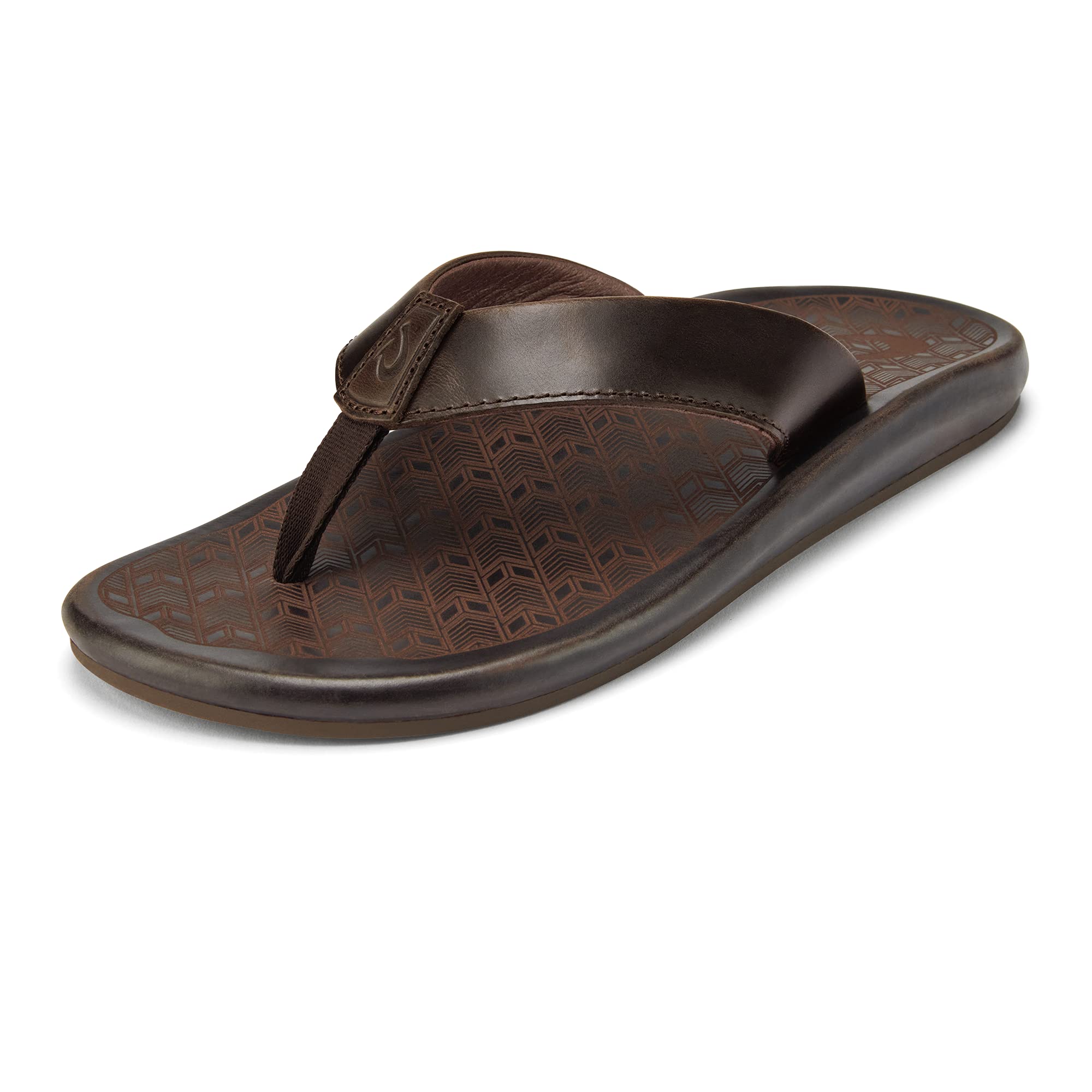 OLUKAI 'Ilikai Men's Leather Sandals - Premium Full-Grain Leather Flip Flops with Anatomical Footbed, Cushioning & Wet Grip Rubber - Comfortable Beach, Pool & Casual Wear for Men