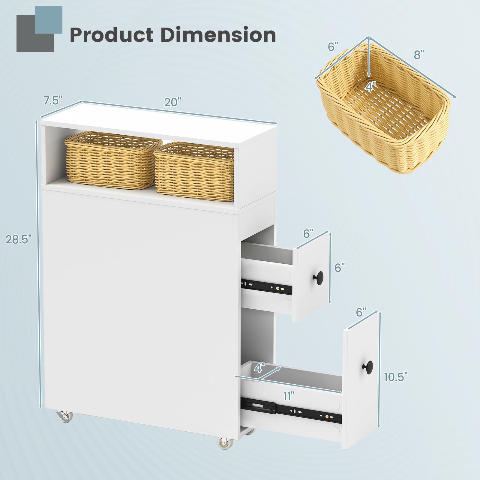 Tangkula Slim Bathroom Cabinet with Drawers & Wheels for Small Spaces - Perfect for Toilet Storage