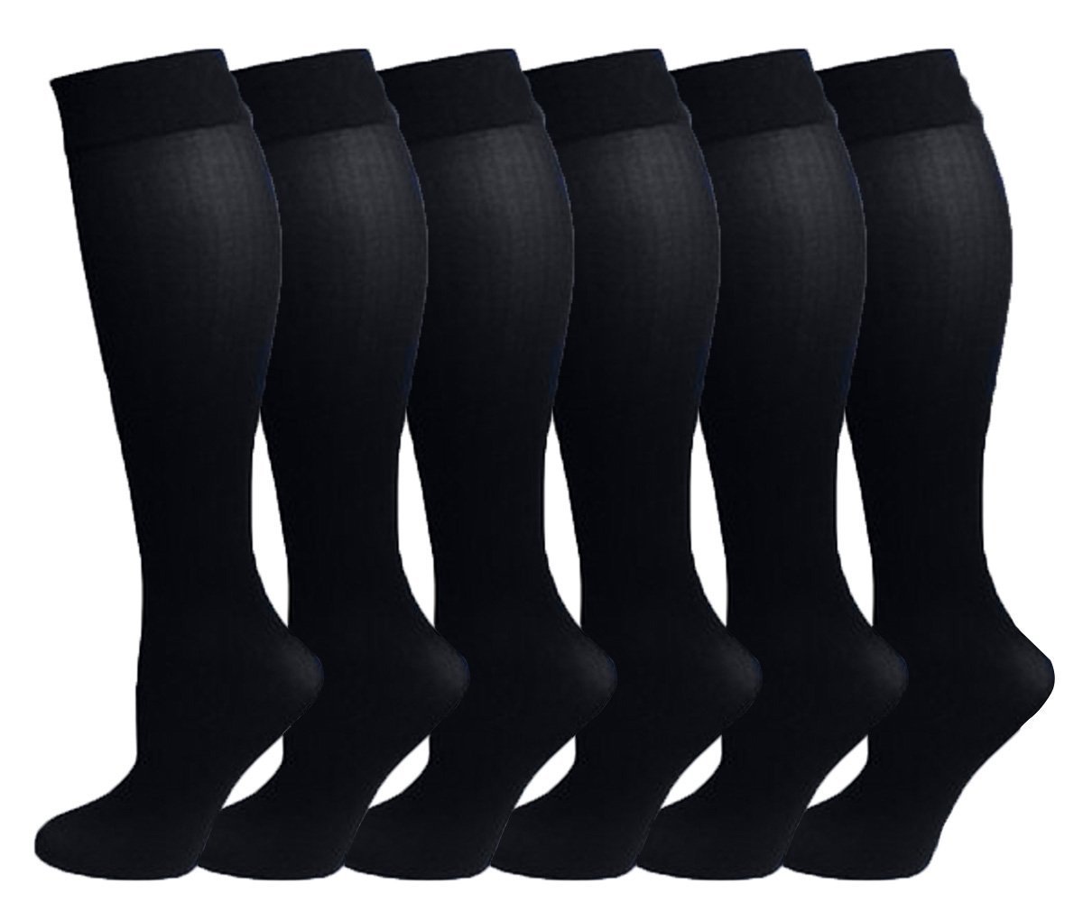 6 Pair Pack Women's Compression Socks - Premium Cotton for Circulation & Comfort (Black) - Perfect for Travel, Nursing & Work