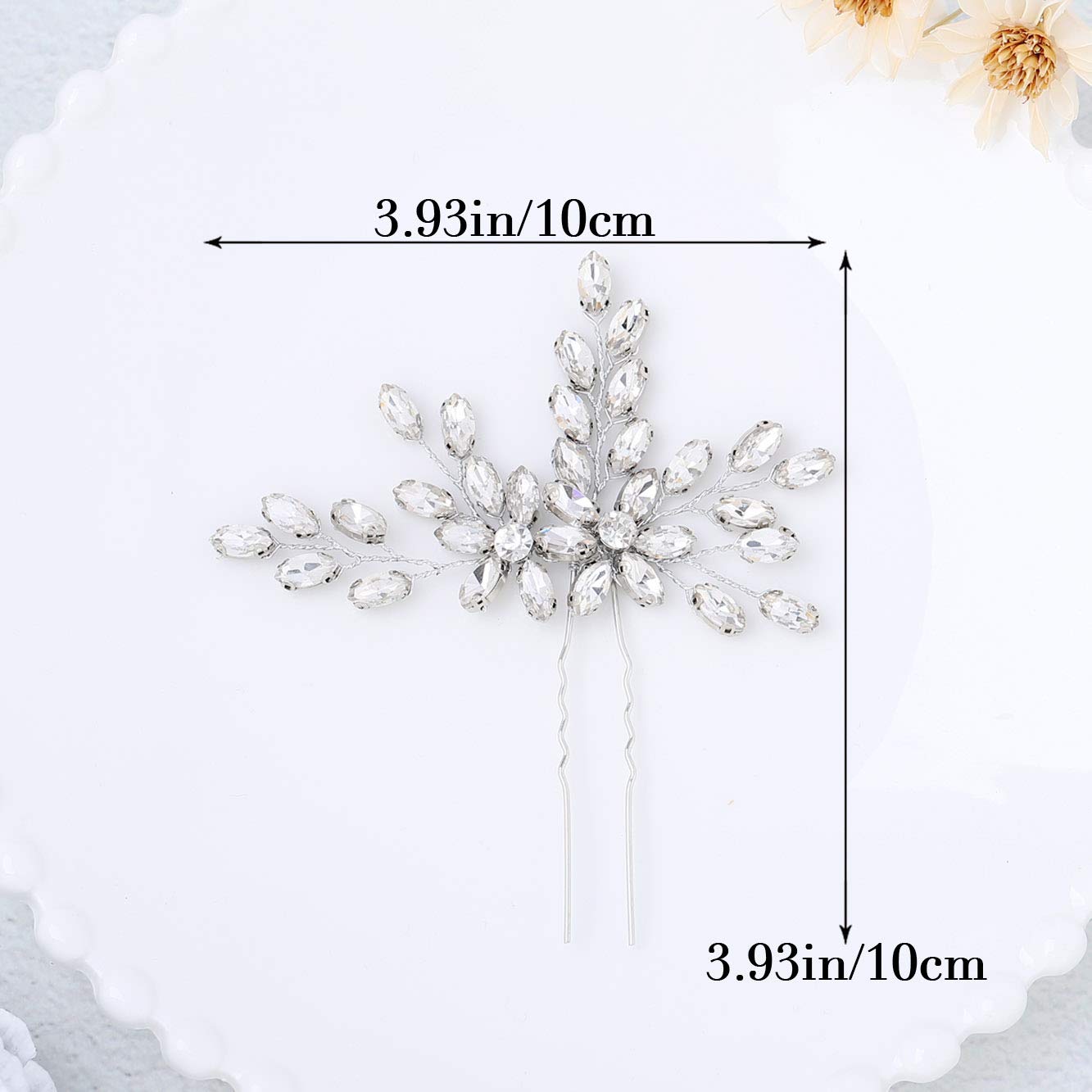 Sparkling Rhinestone Wedding Hair Pins for Bride & Bridesmaids - Crystal Hair Clips for Women & Girls - Elegant Bridal Hair Accessories (Pack of 2, Silver) - Perfect for Weddings, Prom, Parties & Special Occasions
