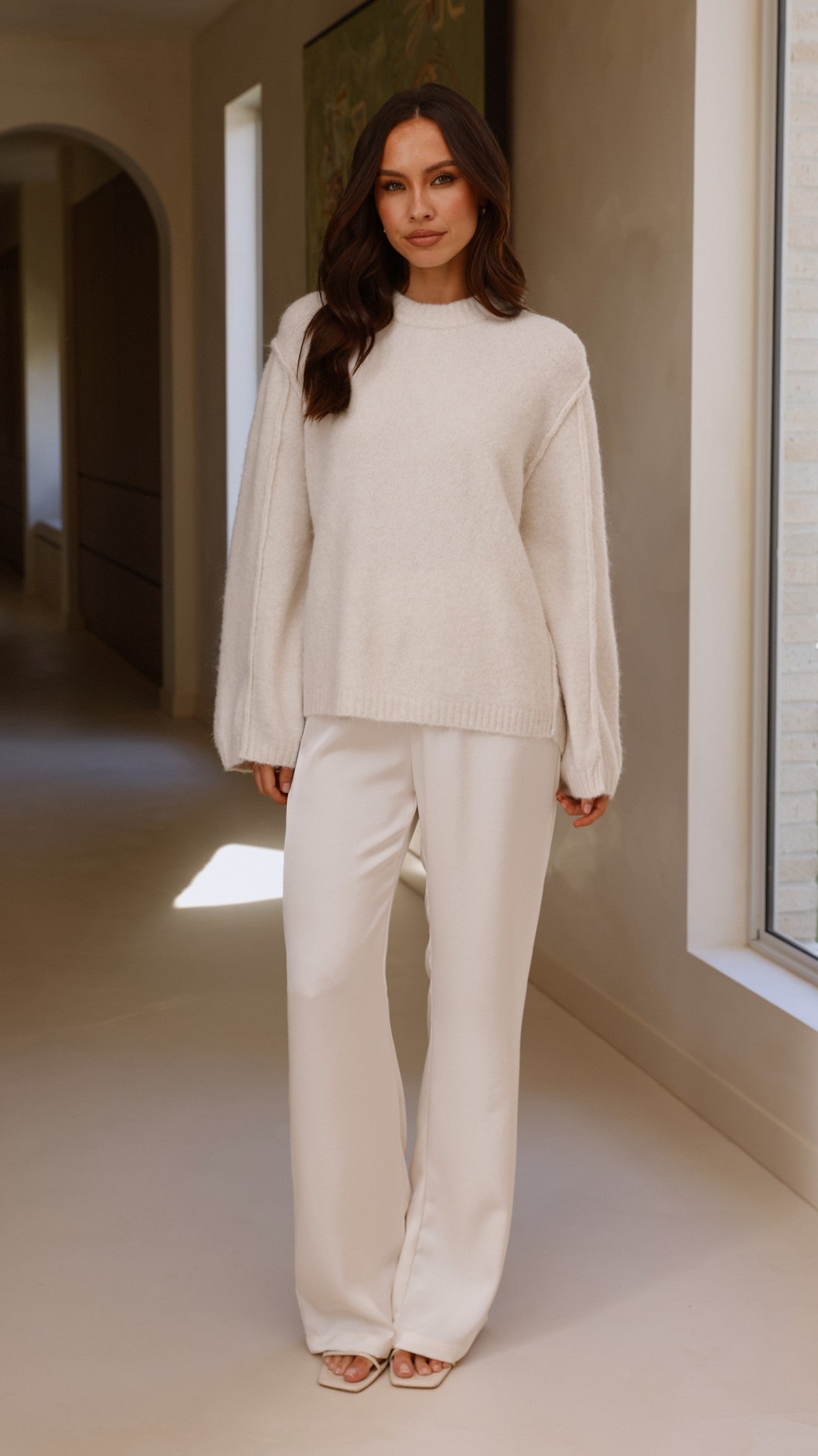 Ally Knit Sweater Women's Soft Cream Cable Pullover - Cozy Winter Sweater for Casual Outfits & Office Wear