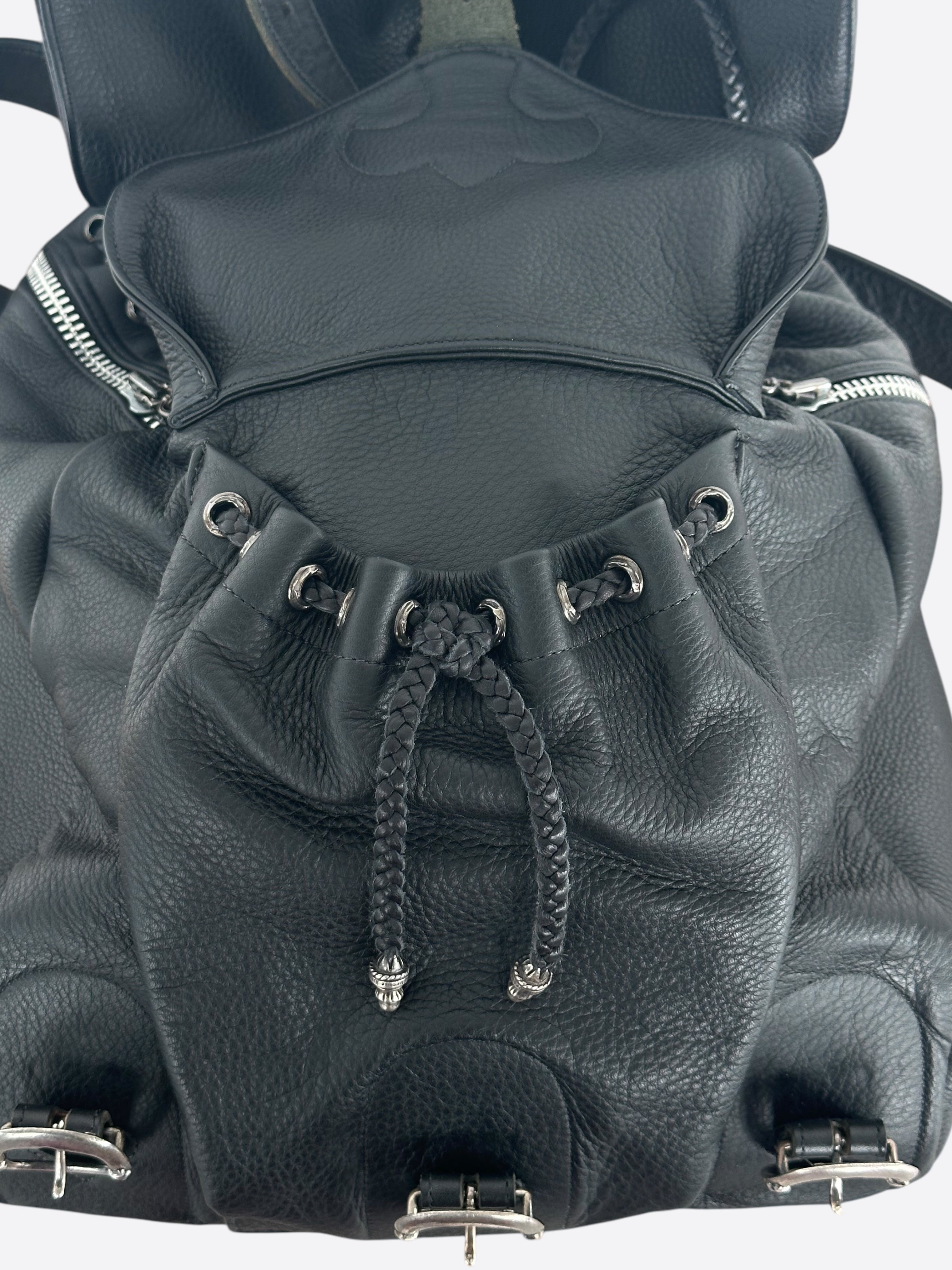 Chrome Hearts Black Leather Gunslinger Backpack for Men & Women - Stylish Gothic Biker Backpack for Travel, School & Everyday Use