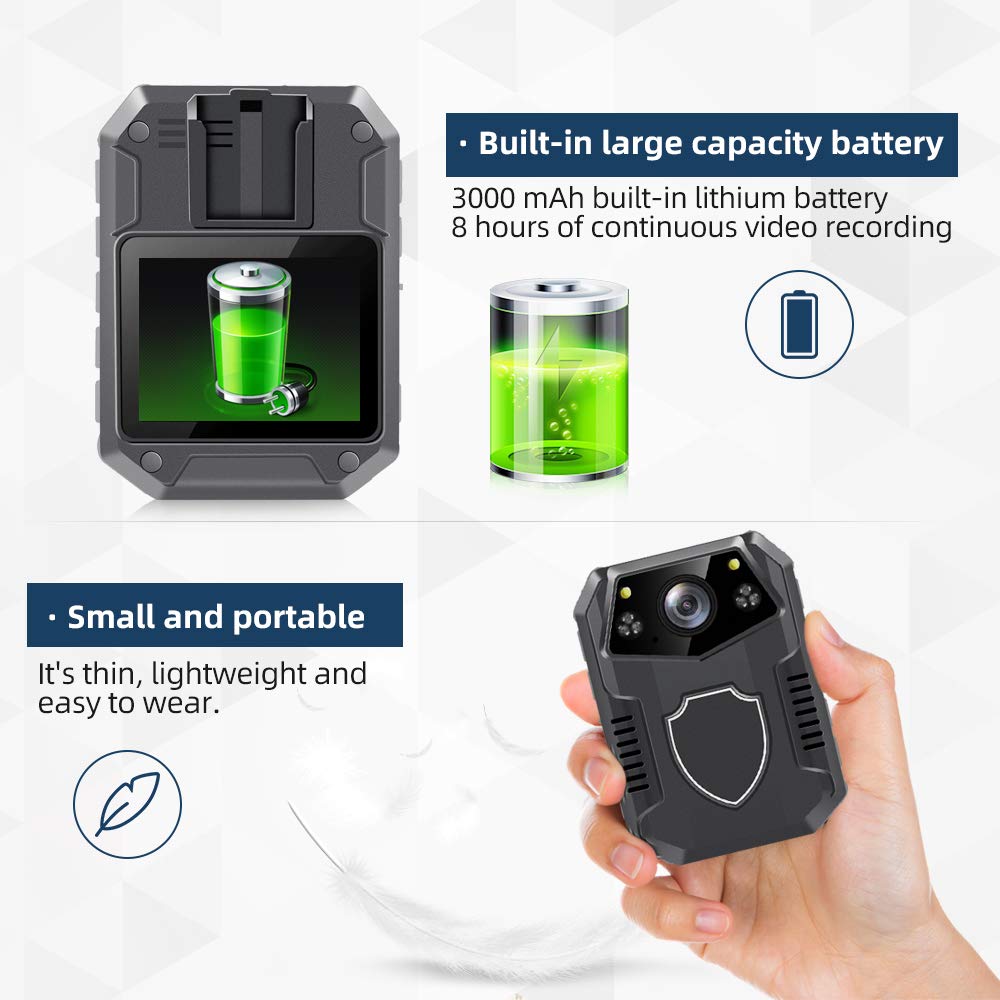 Professional 2160P Police Body Camera with 64GB Memory - 2 Inch Display, Night Vision & 3000mAh Battery (10HR Life) for Law Enforcement | Portable Body Worn Camera for Security, Evidence Collection & Patrol Duty