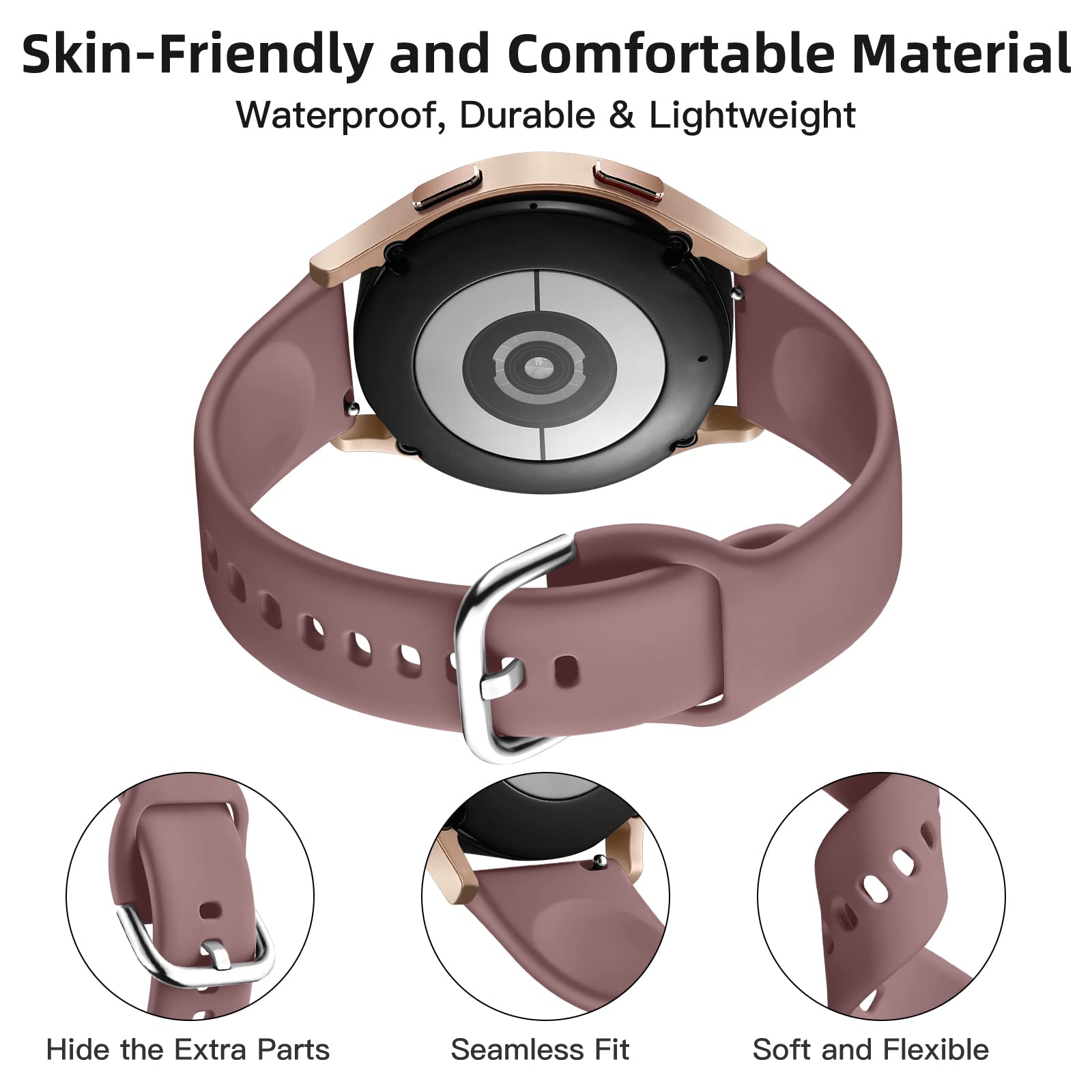 8 Pack Soft Silicone Sport Bands Compatible with Samsung Galaxy Watch 4/5/6/7 & Watch 5 Pro/6 Classic/Active 2 - 20mm Adjustable Wristbands for Women & Men - Perfect for Running, Gym & Daily Wear