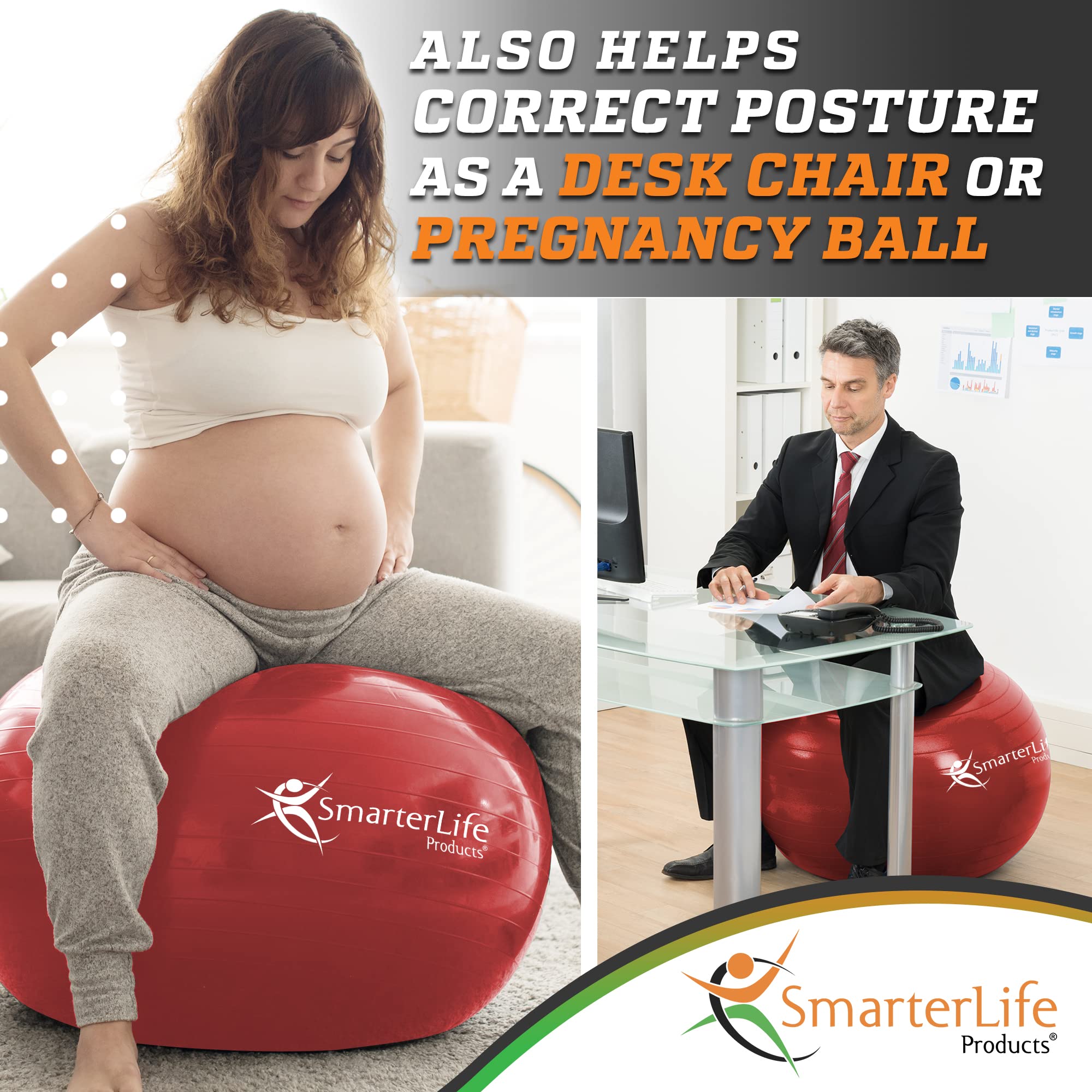 Premium Anti-Burst Exercise Ball - Yoga & Stability Ball for Core Workouts, Physical Therapy, Pregnancy Fitness & Office Chair - Non-Slip Gym Ball for Home, Gym & Office Use
