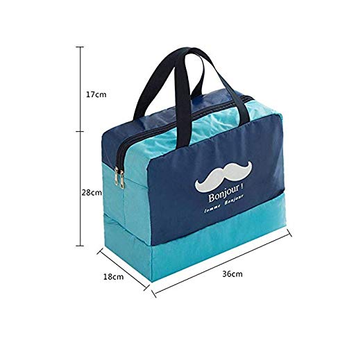 **Waterproof Beach Bag with Dry Wet Separation - Large Capacity Swim Bag for Men & Women - Custom Storage for Bathing, Bathrobe & Wash Essentials (Blue Moustache) - Perfect for Pool, Travel & Outdoor Activities**