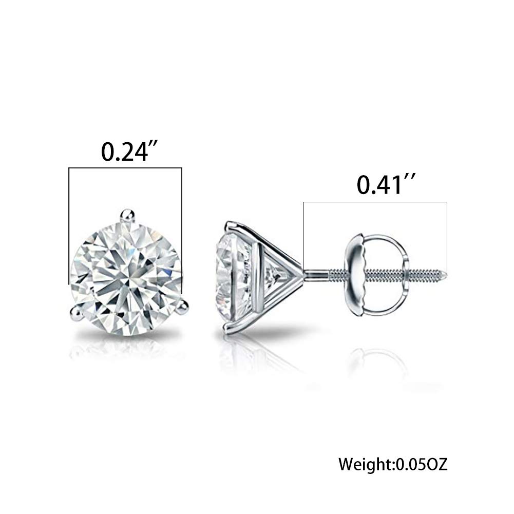 Hypoallergenic 925 Sterling Silver Round Diamond Stud Earrings for Women & Teens | 3 Prong Martini Screw Back | 6mm/7mm/8mm Sizes | Valentine's Day, Engagement & Jewelry Gifts | Perfect for Parties, Weddings & Everyday Wear