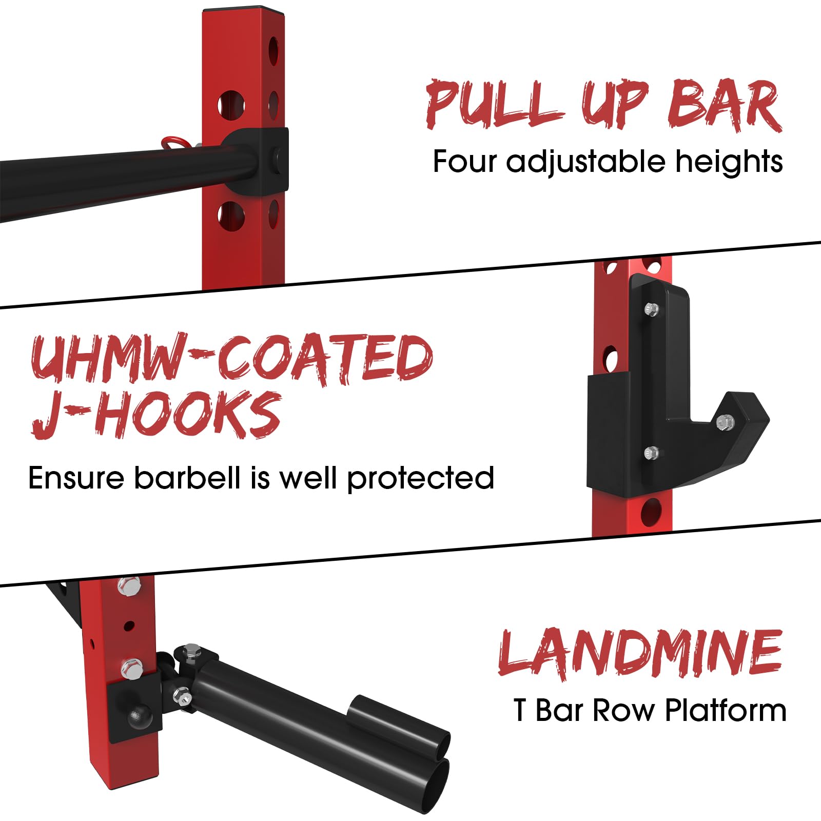 Mikolo 2x2 Inch Wall Mounted Folding Squat Rack - 1000 lbs Capacity Power Cage with Pull-Up Bar, J-Hooks & Gym Accessories - Space Saving Home Workout Equipment for Small Spaces & Garage Gyms
