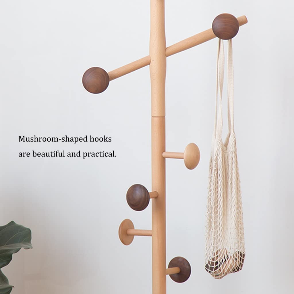 GIZNXBA Heavy Duty Wooden Coat Rack Freestanding - Kids Coat Hanger Stand with Round Base for Entryway, Hallway, Home & Office - Perfect for Coats, Jackets, Hats & Purses (Brown, Size B) - Ideal for Small Spaces, Apartments & Mudroom Organization