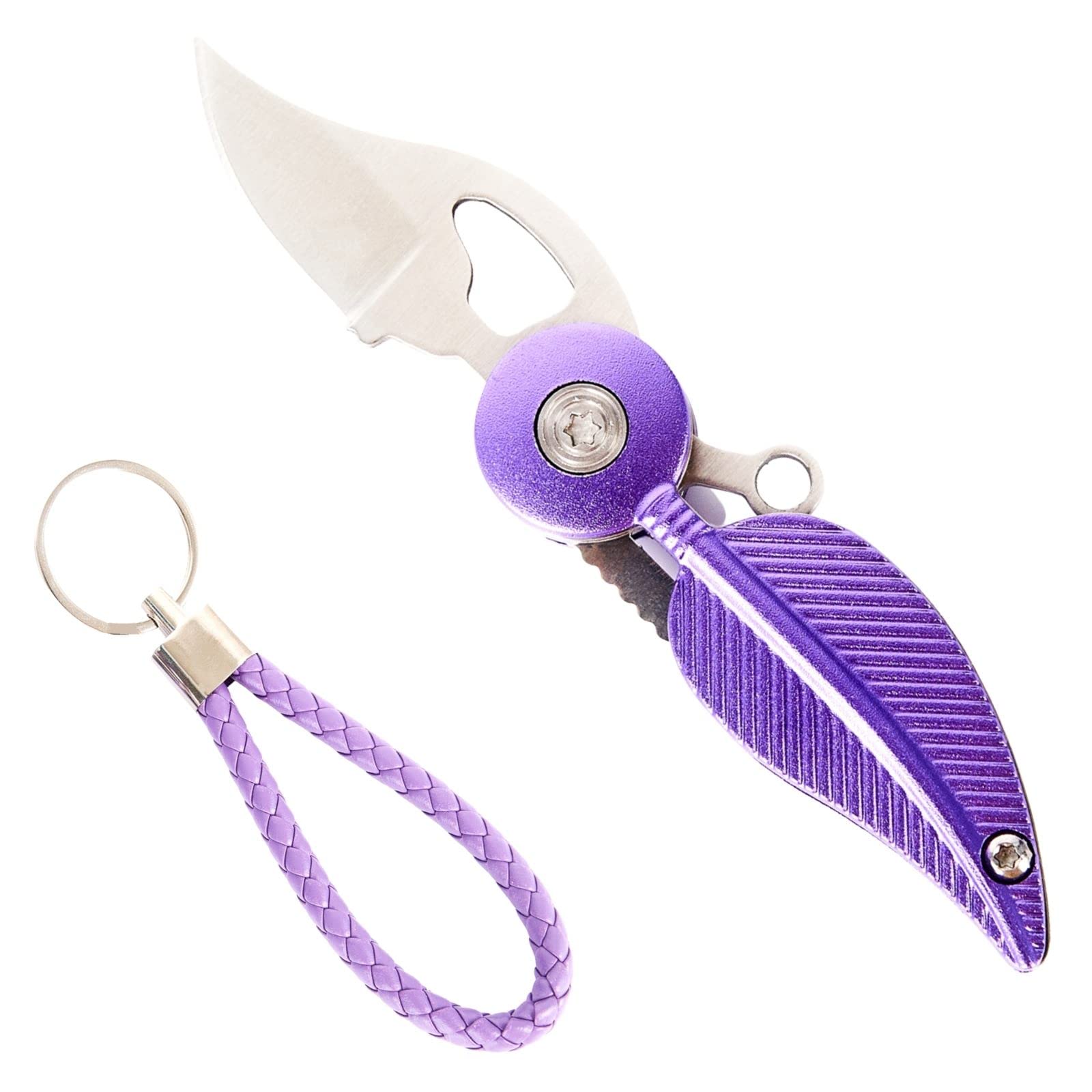 Premium Pocket Knives & Folding Knives Set - Small EDC Knife for Women with Keychain, Mini Survival Tool for Camping, Hiking & Everyday Carry (Purple)