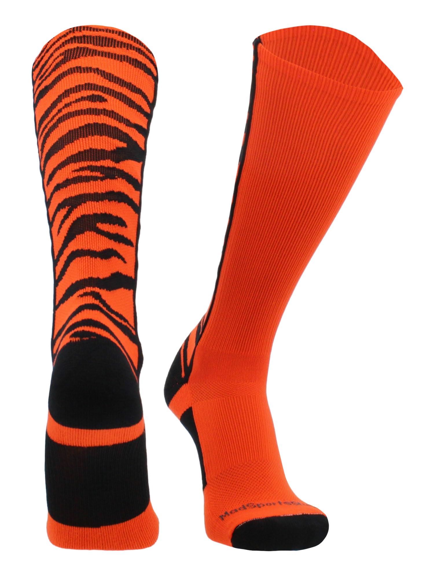 MadSportsStuff Crazy Socks - Safari Tiger Stripes Athletic Socks for Baseball, Softball Players - Unisex Design for Men, Women, Youth & Kids - Over-the-Calf Comfort Socks - Perfect for Sports, Gifts & Casual Wear