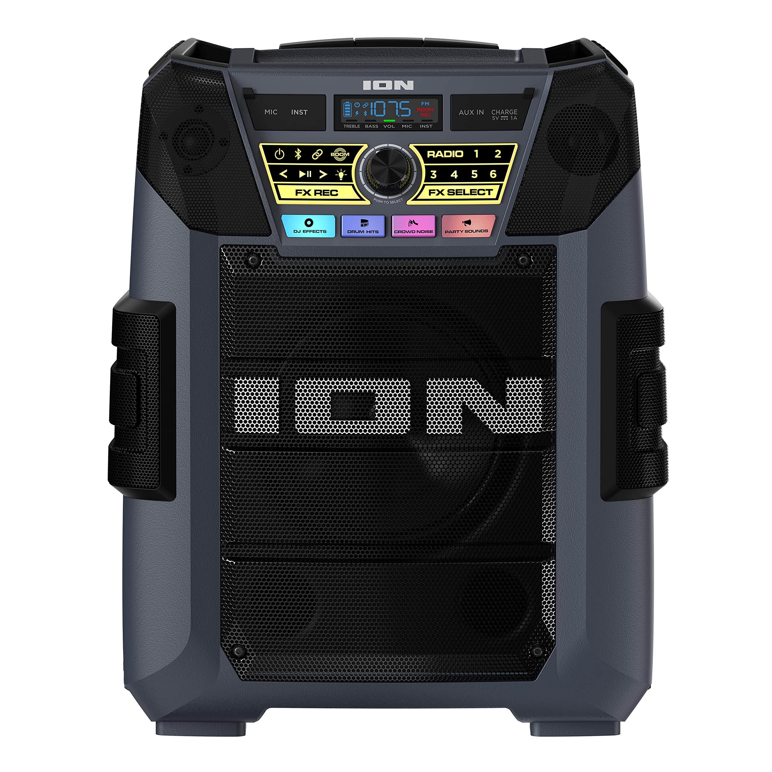 ION Block Rocker XL - 220W Portable Bluetooth Party Speaker with Karaoke Mic, Rechargeable Battery, 5 Speakers, LED Lights, FM Radio, USB Charging & App - Perfect for Outdoor Events, Beach Parties, Backyard BBQs and Tailgating
