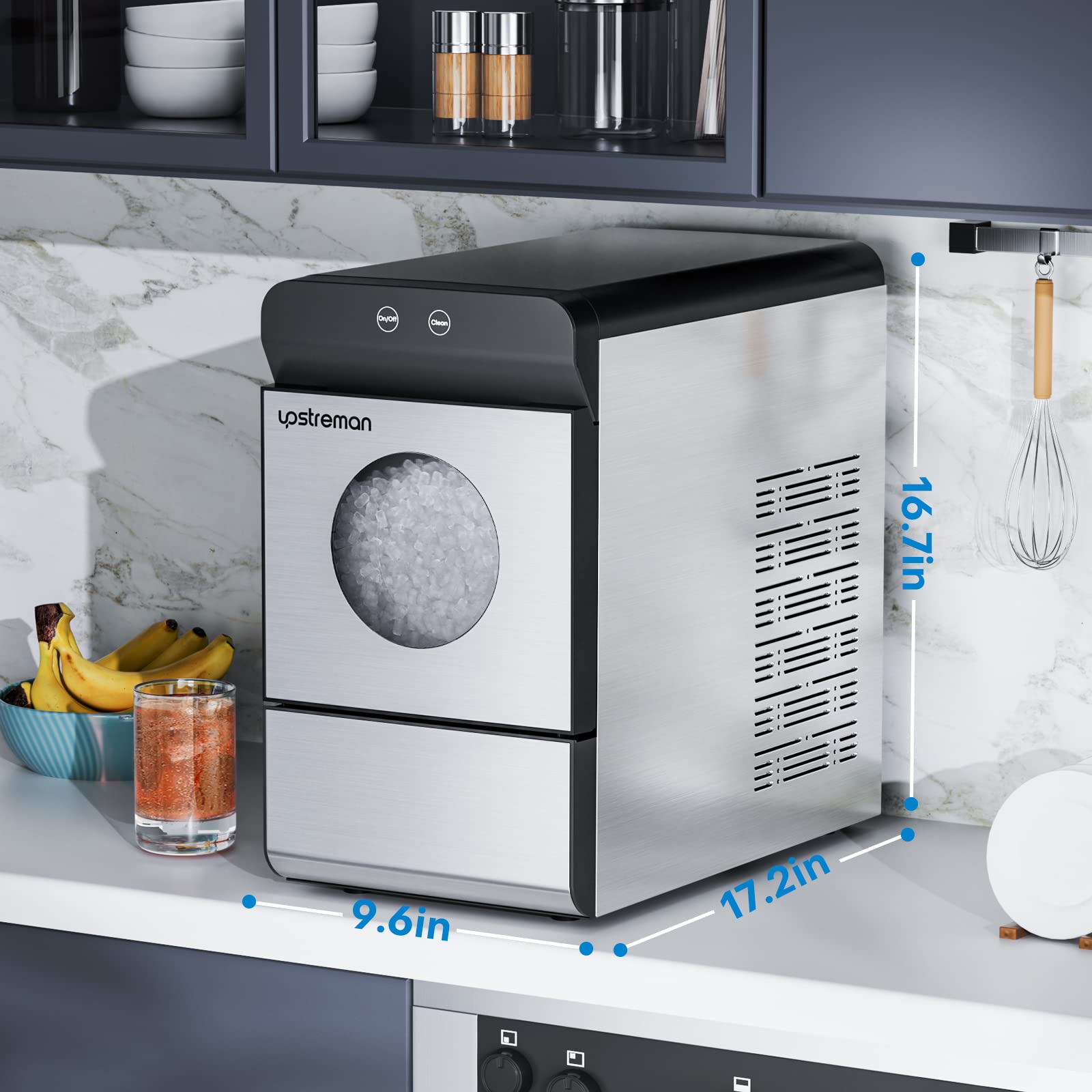 Upstreman X90 Pro Nugget Ice Maker - 33Lbs/Day, Self-Cleaning Countertop Ice Machine with Fast 15-Minute Ice Production (6 Cubes), 2 Water Refill Options - Perfect for Home, Office, Bar, Restaurants & Outdoor Parties