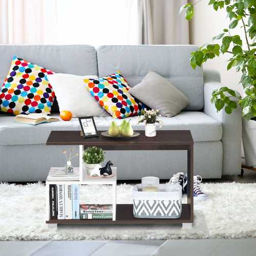 2-Tier Modern Rectangular Console Table - Stylish Coffee Table for Living Room, Entryway & Office Decor