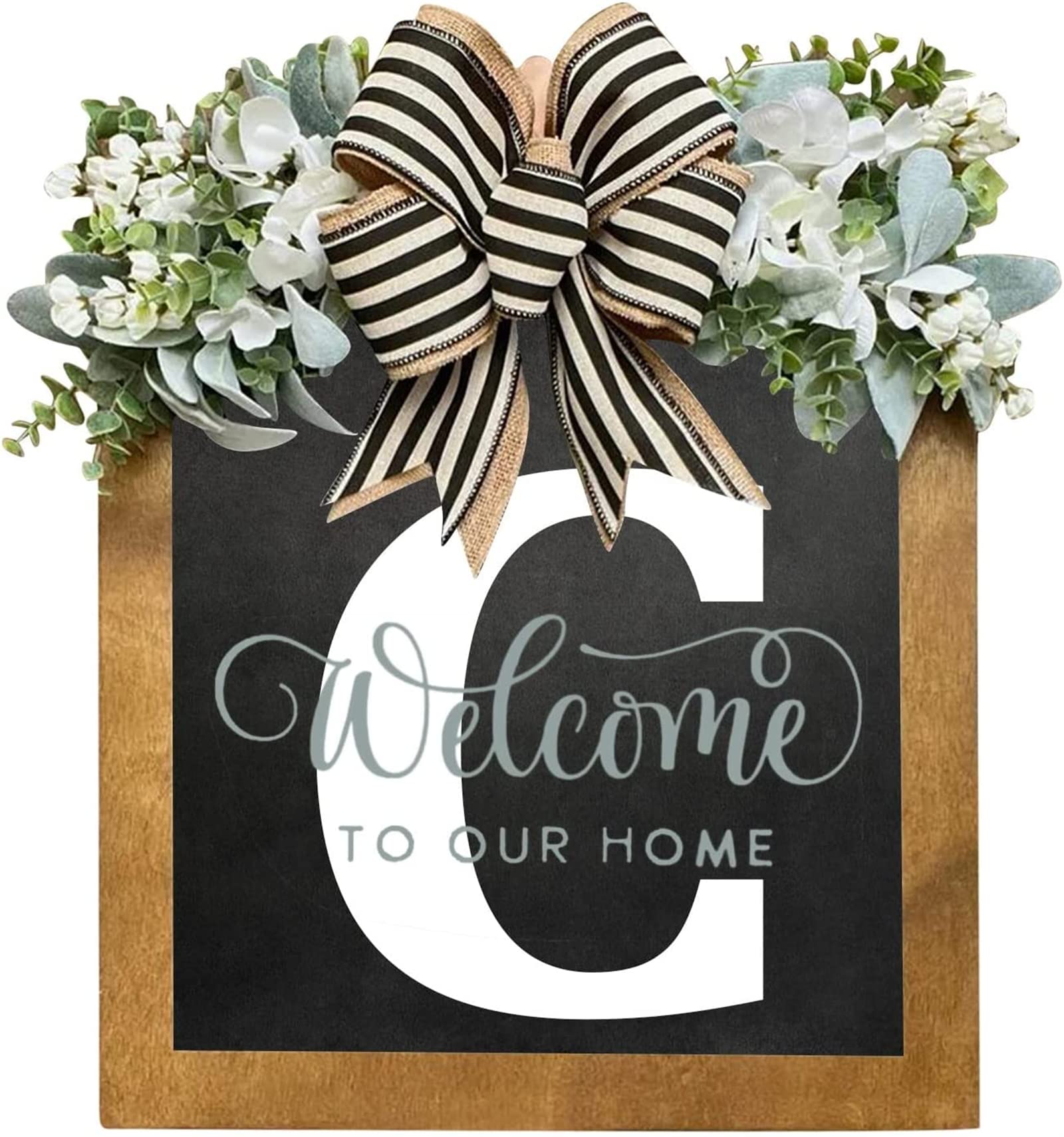 16'' Personalized Last Name Welcome Sign - Farmhouse Style Front Door Wreath for Spring Decor, Custom New Home Gift for Housewarming - Perfect for Front Porch, Entryway & Outdoor Decor