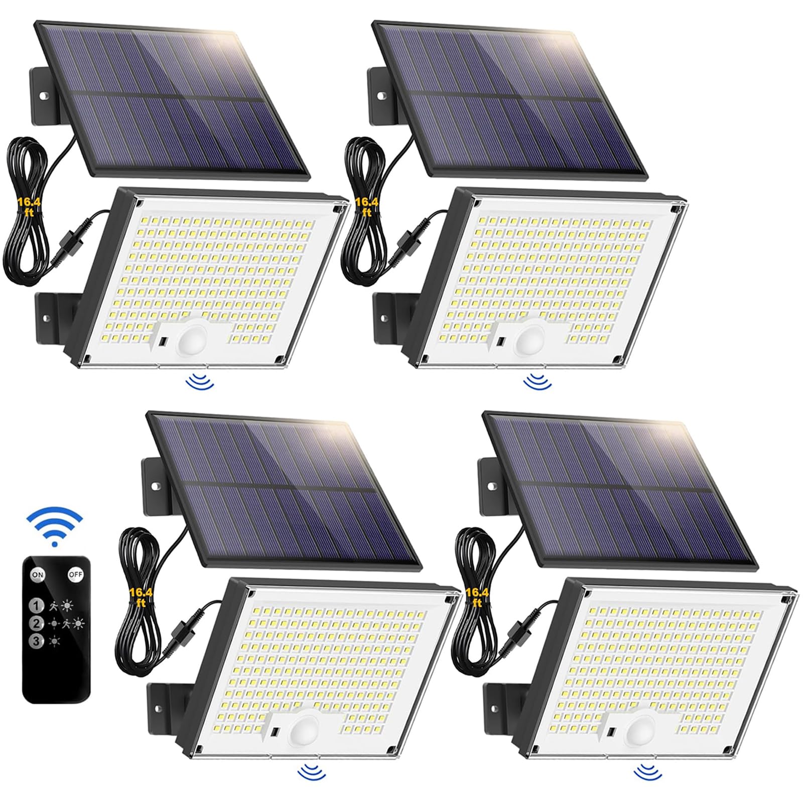 4 Pack Solar Motion Sensor Outdoor Lights with Remote Control - IP65 Waterproof, 172 LED Solar Flood Lights for Yard, Patio, Garden, Garage - Perfect for Pathway Lighting, Security Illumination, and Landscape Decoration