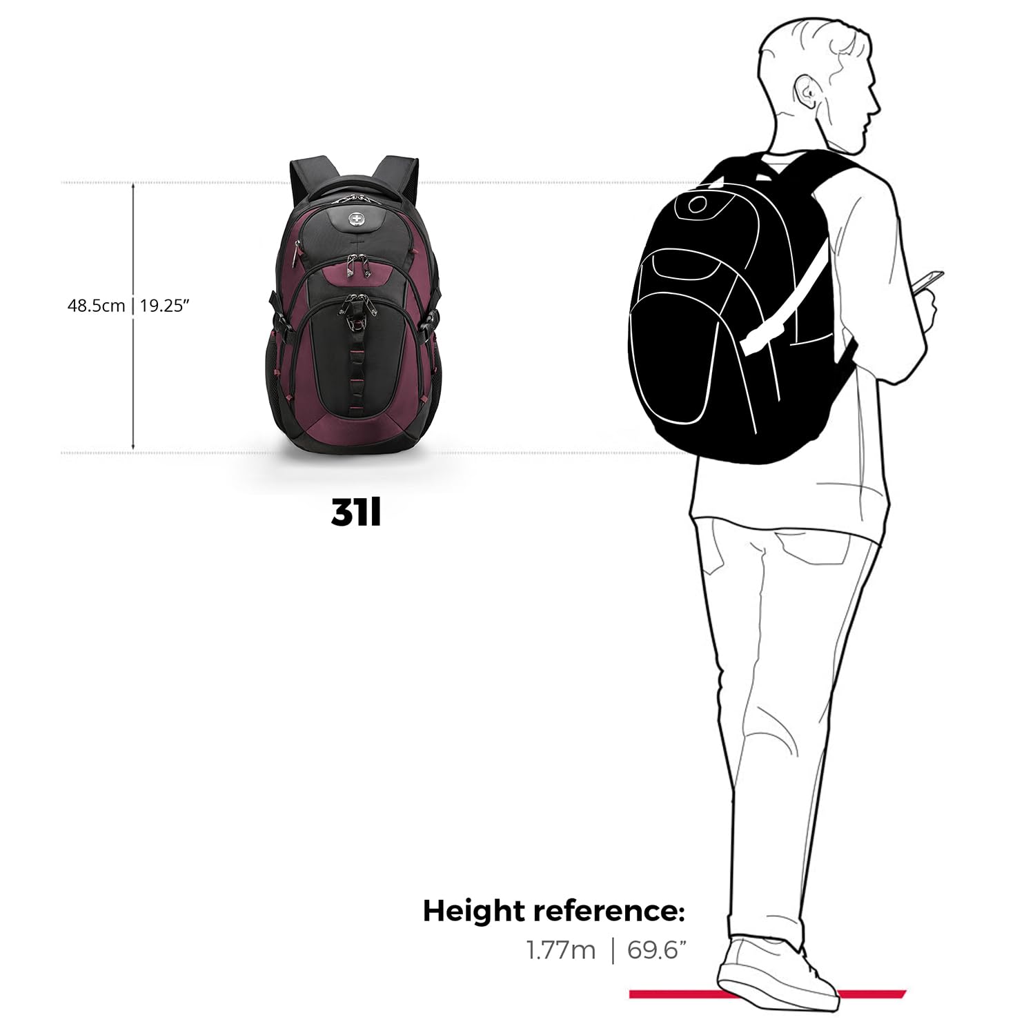 Swissdigital Business Laptop Backpack with USB Charging Port - Water Resistant Travel Backpack for 15.6 Inch Laptops - College Backpack for Men & Women (SD803-44 Angola Red/Black) - Perfect for Work, School & Business Travel