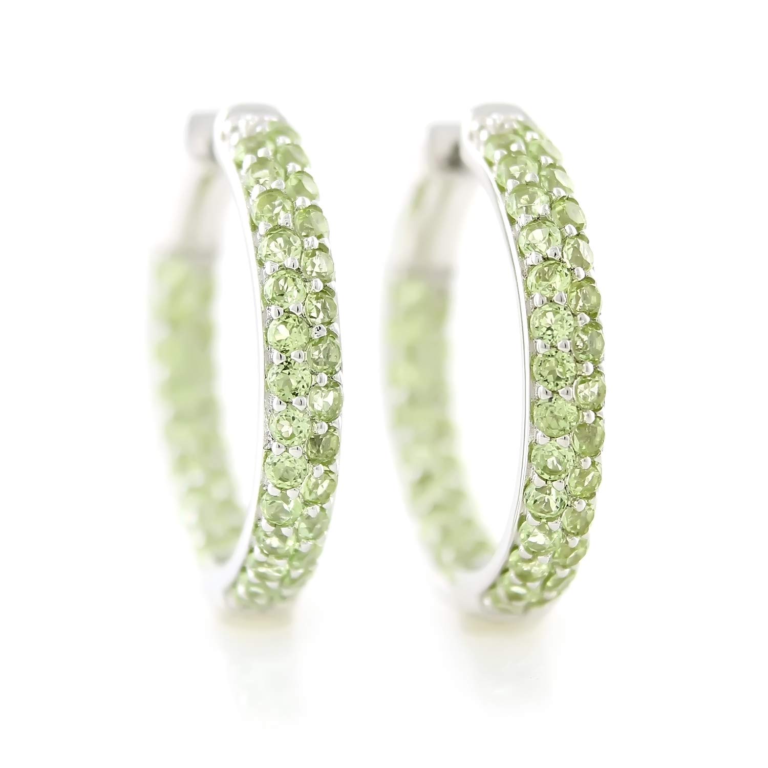 Sterling Silver 3.37 Carat Peridot Inside-Outside Hoop Earrings 1 Inch Length - Elegant Dangle Earrings for Women, Perfect for Parties, Weddings & Everyday Wear