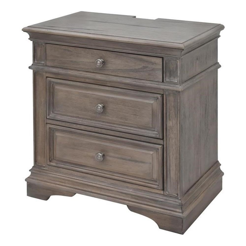 Pemberly Row Contemporary Driftwood Gray Wood 3-Drawer Nightstand - Modern Bedside Table for Bedroom, Living Room & Guest Room Storage