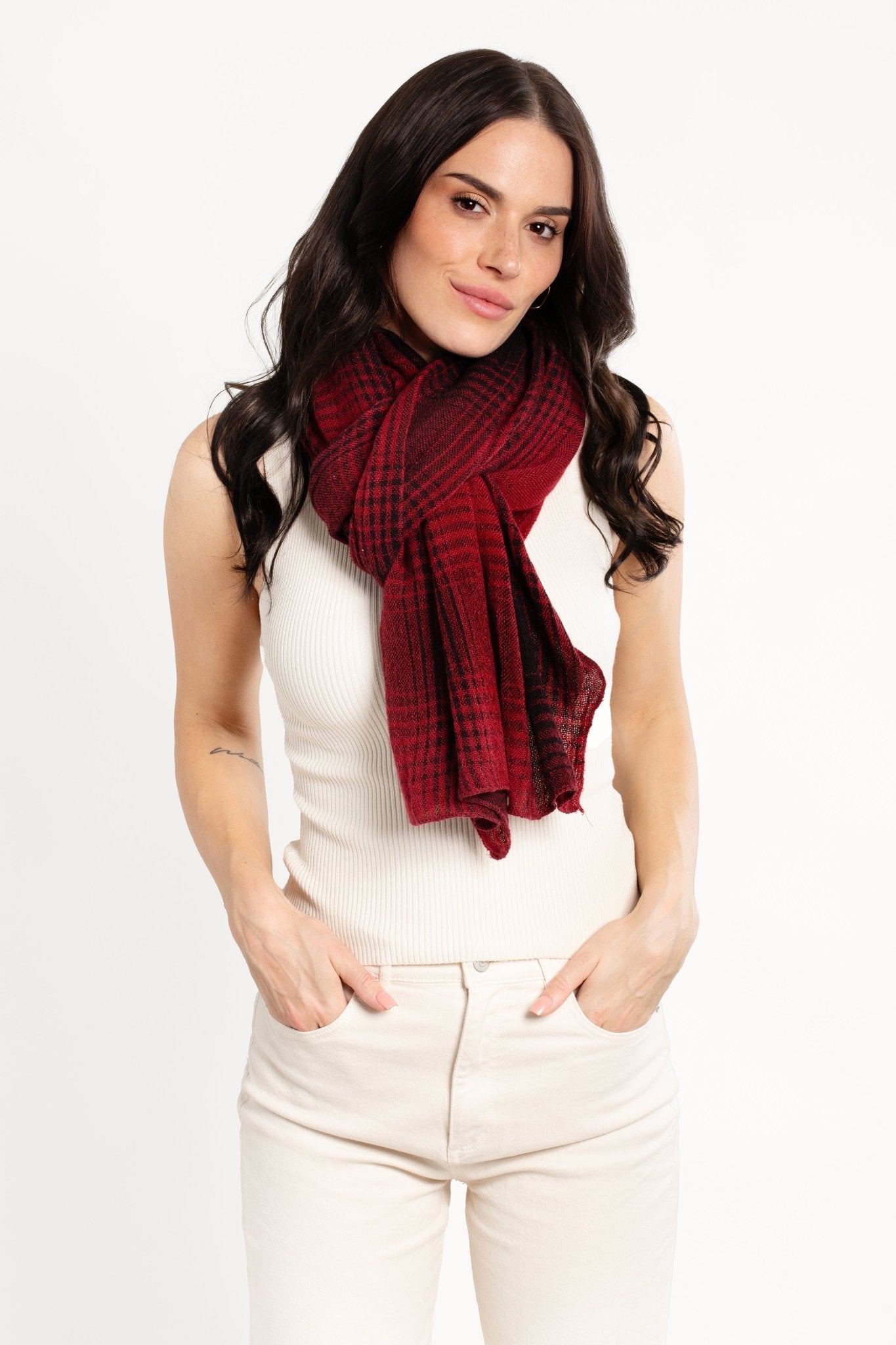 Faded Two-Toned Plaid Scarf for Women - Soft Winter Fashion Accessory - Perfect for Cold Weather, Outdoor Activities and Stylish Layering