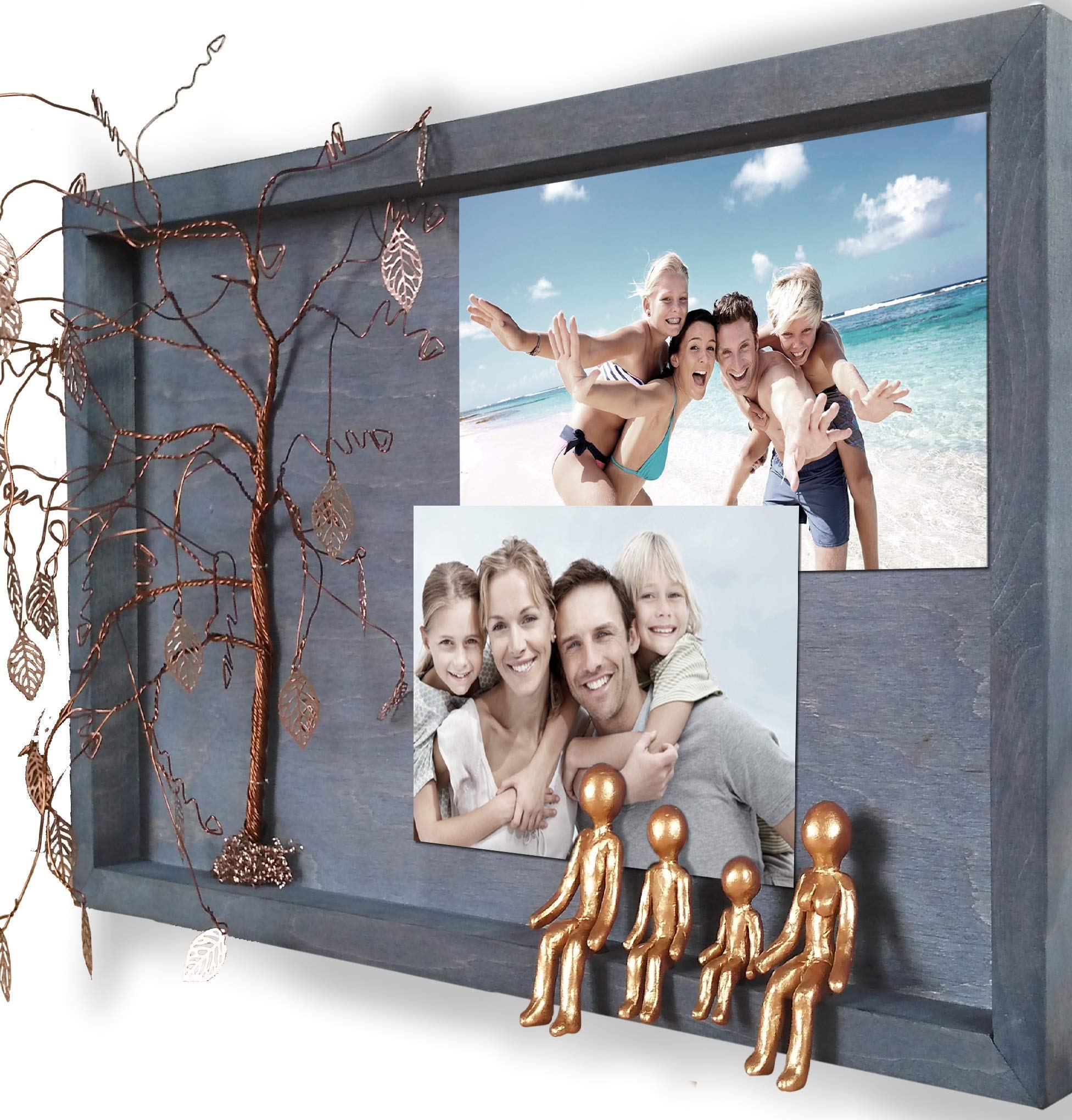 Personalized Bronze Wedding Anniversary Picture Frame Collage - Willow Tree Family of 4 Figurines for 7th, 8th, 19th Year - Unique Christmas Gifts for Wife, In-Laws - Metal Wall Decor for Home & Office