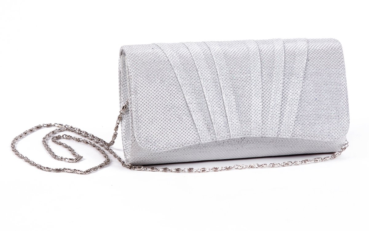Damara Women's Perfectly Pleated Clutch Bag for Evening Party, Wedding & Special Occasions - Elegant Silver Clutch Purse with Wristlet Strap, Fashionable Accessory for Prom, Cocktail Events & Night Out