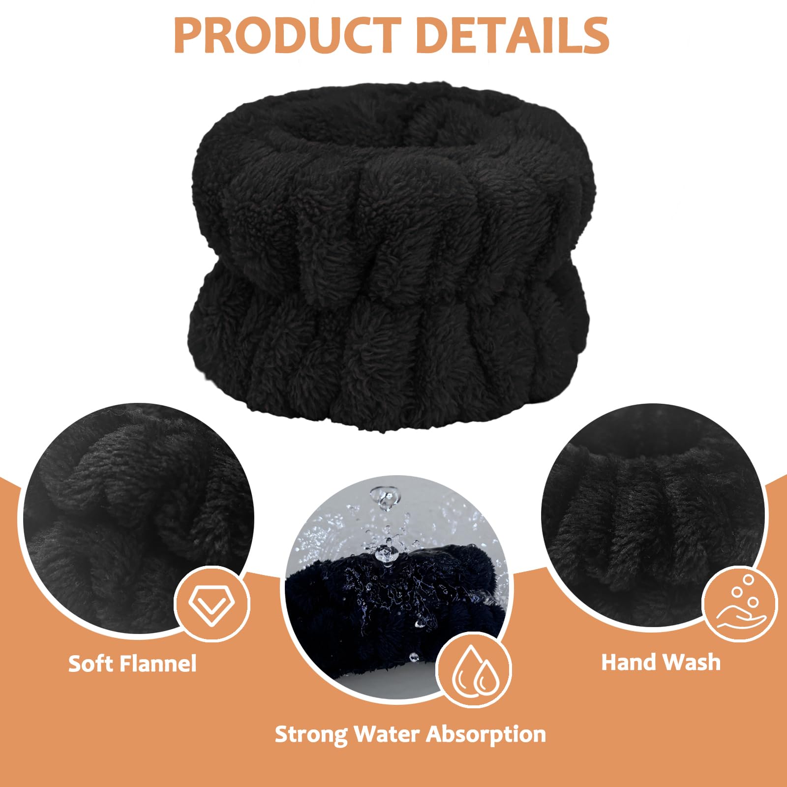 **Microfiber Face Washing Wristbands – Absorbent Wrist Towel for Skincare & Makeup, Prevents Water & Cleanser Dripping (Black) – Perfect for Travel, Gym & Daily Face Cleansing**