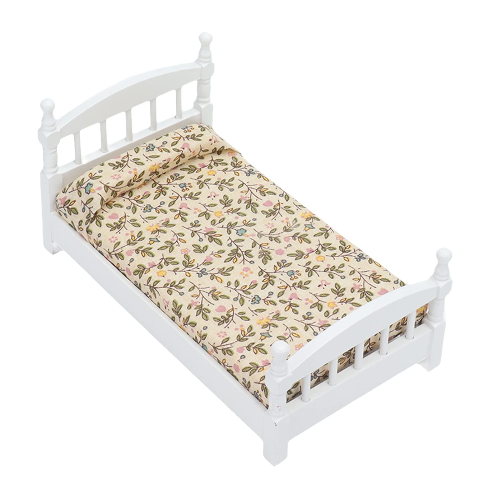 1:12 Scale Wooden Dollhouse Bed with Mattress & Pillows - Miniature Bedroom Furniture Set for Dollhouse Decor, DIY Projects & Collectors