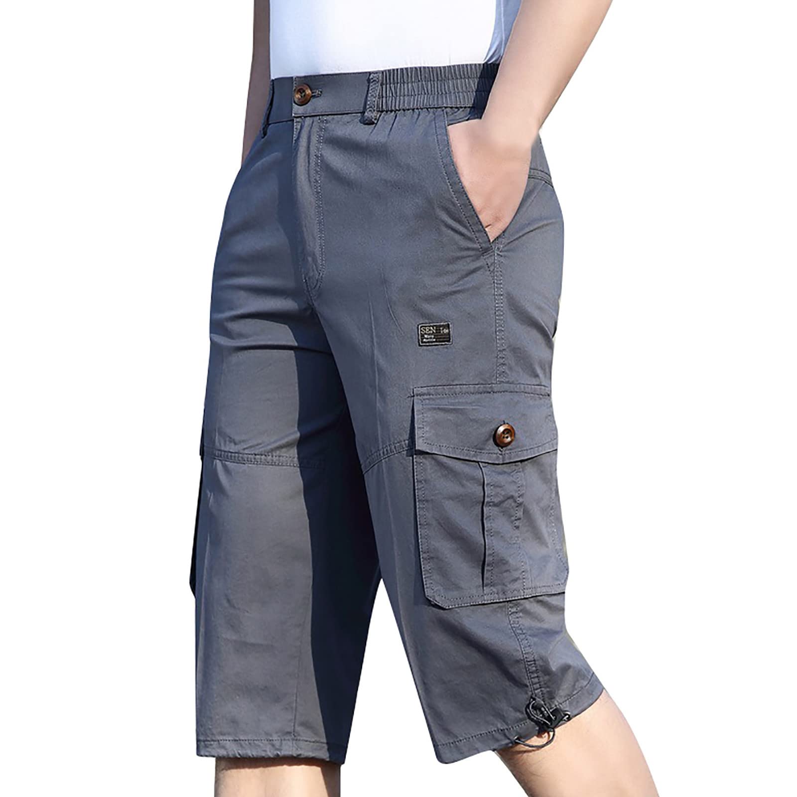 Men's Cargo Shorts with Elastic Waist - Relaxed Fit Tactical Shorts for Hiking & Casual Wear | Multi-Pocket Outdoor Adventure & Travel Pants