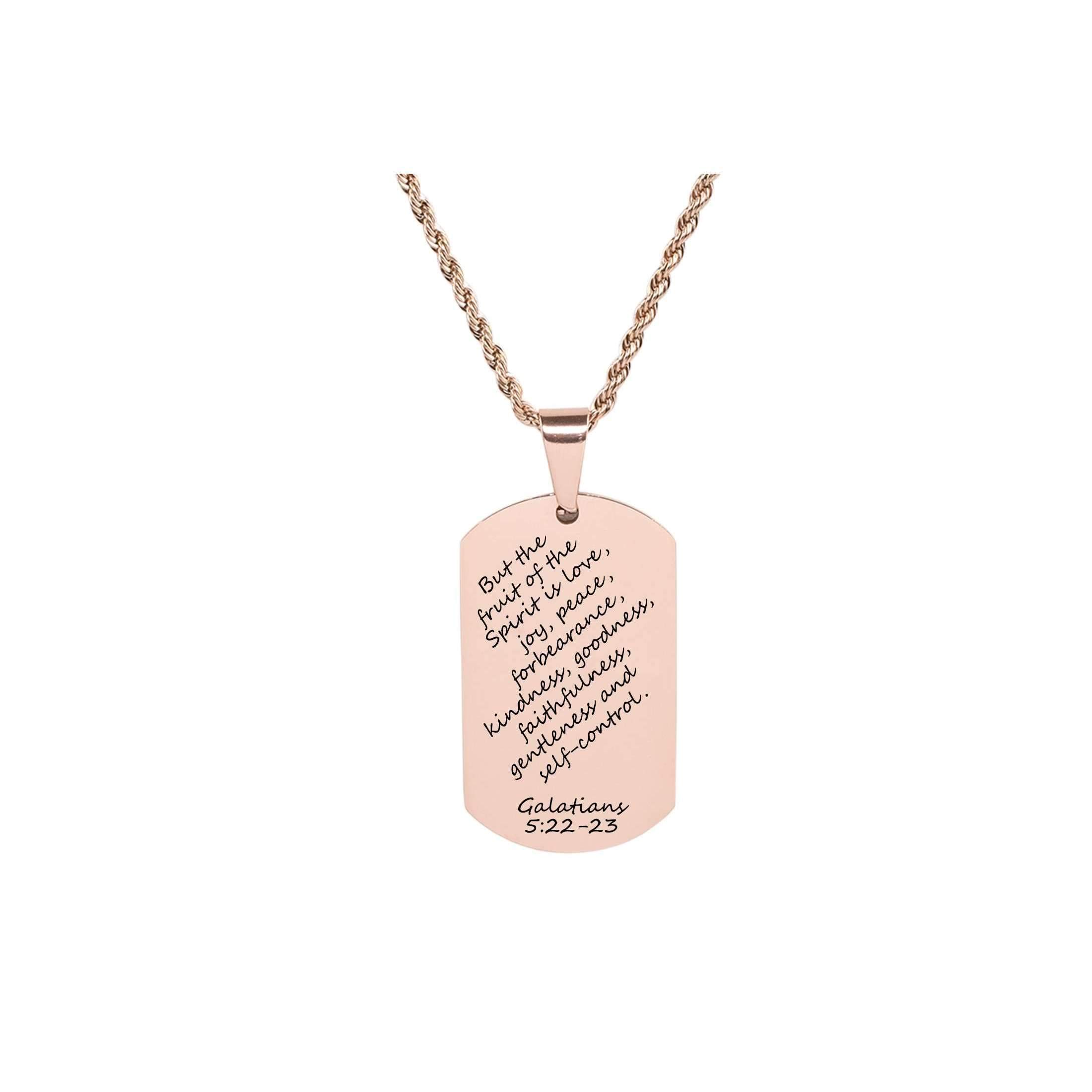 Stainless Steel Rose Gold Scripture Necklace - Galatians 5:22-23 Inspirational Jewelry - Elegant Faith-Based Gift for Women, Perfect for Daily Wear & Special Occasions